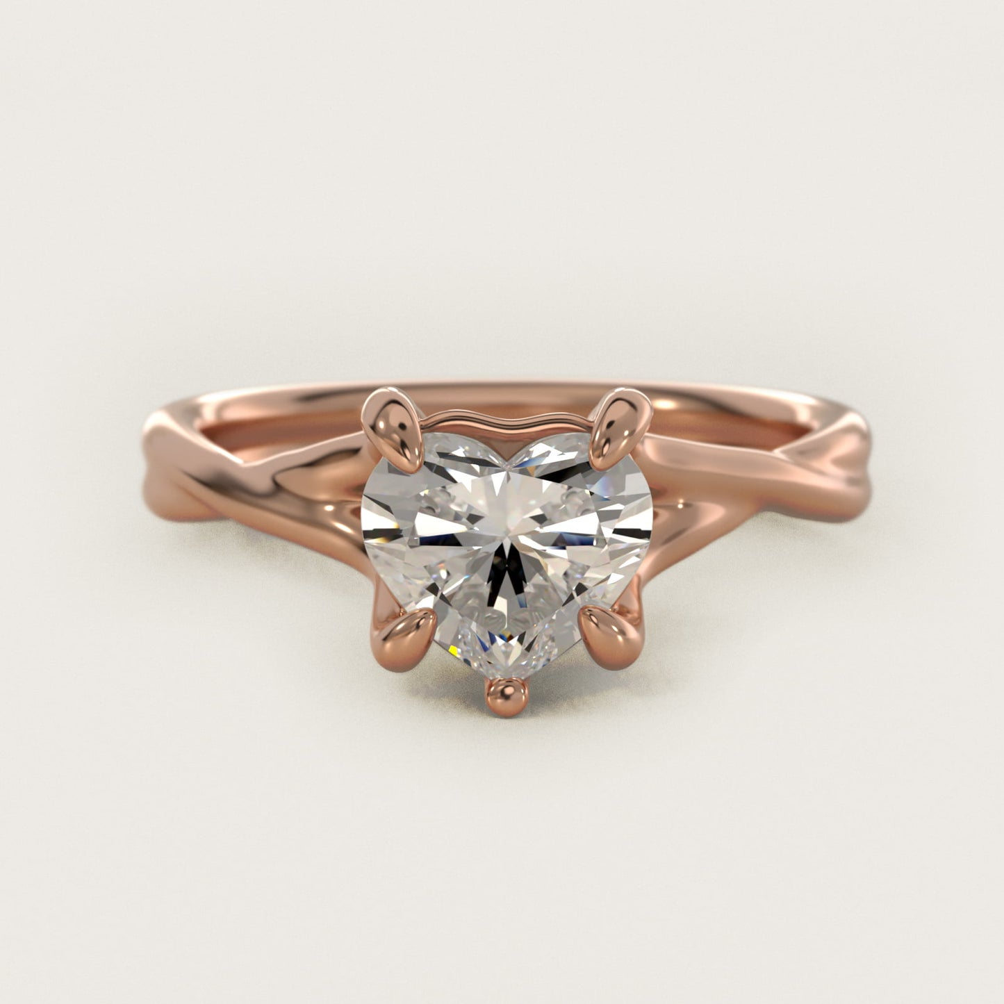 Twisted Shank Contemporary Solitaire Engagement Ring In 14K Rose Gold By James Allen - Heart Center