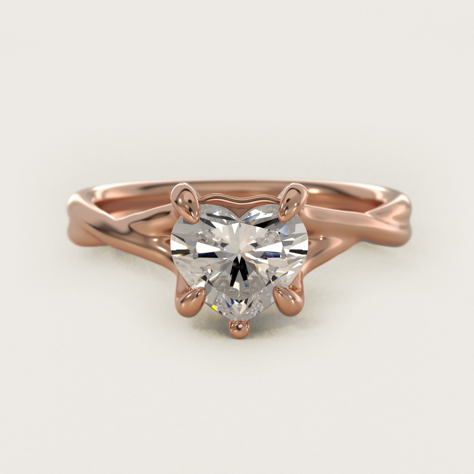Twisted Shank Contemporary Solitaire Engagement Ring In 18k Rose Gold By James Allen - Heart Center