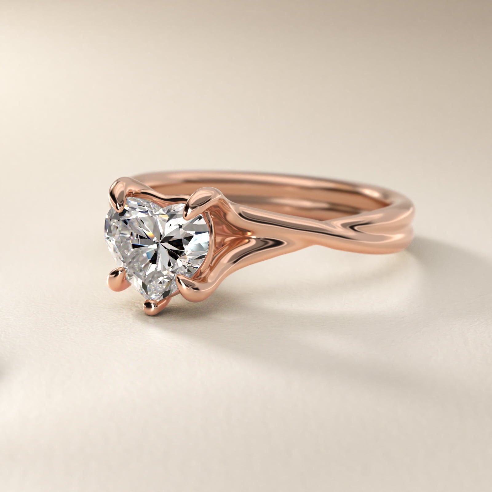 Twisted Shank Contemporary Solitaire Engagement Ring In 14K Rose Gold By James Allen - Heart Center