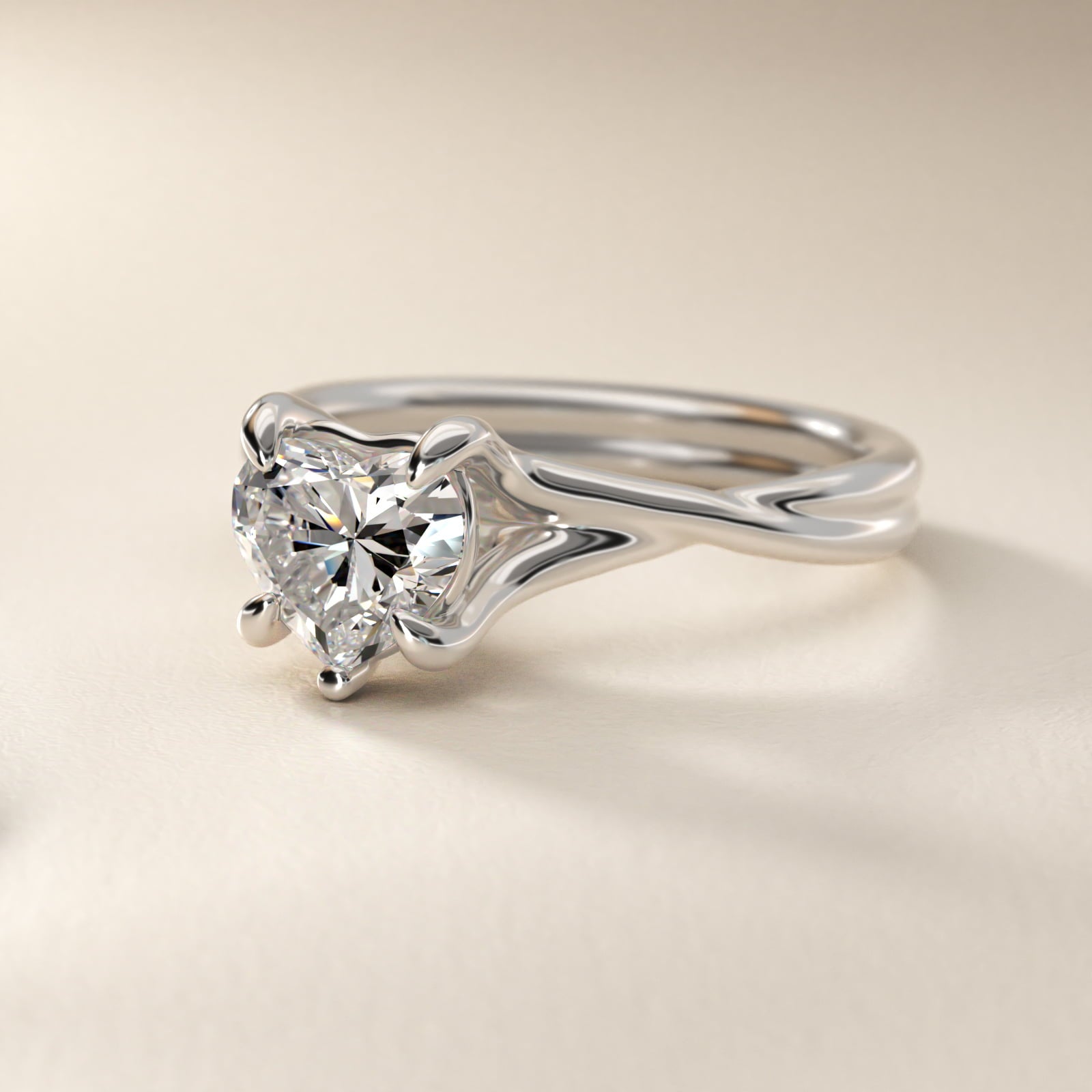 Twisted Shank Contemporary Solitaire Engagement Ring In 18k White Gold By James Allen - Heart Center