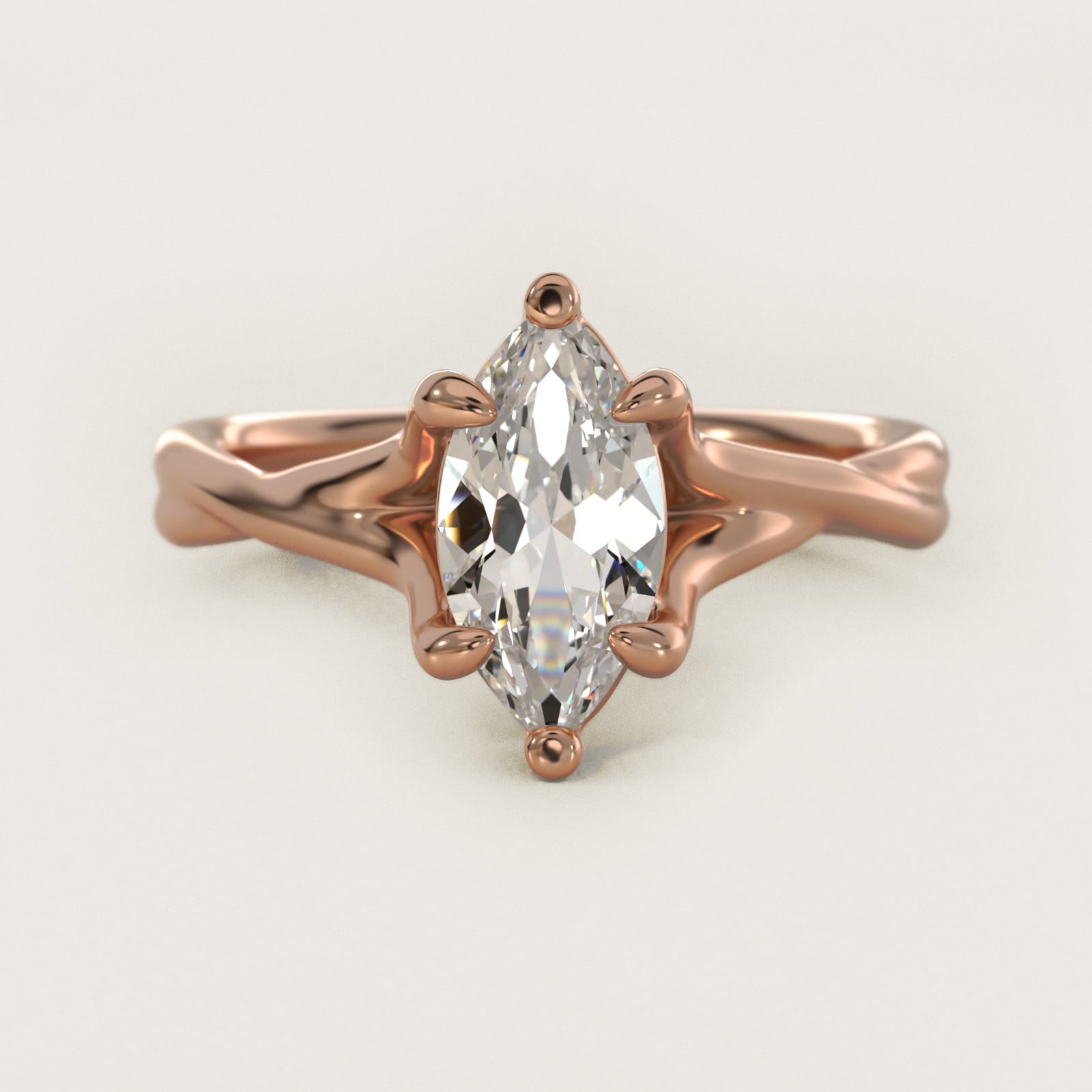 Twisted Shank Contemporary Solitaire Engagement Ring In 18k Rose Gold By James Allen - Marquise Center