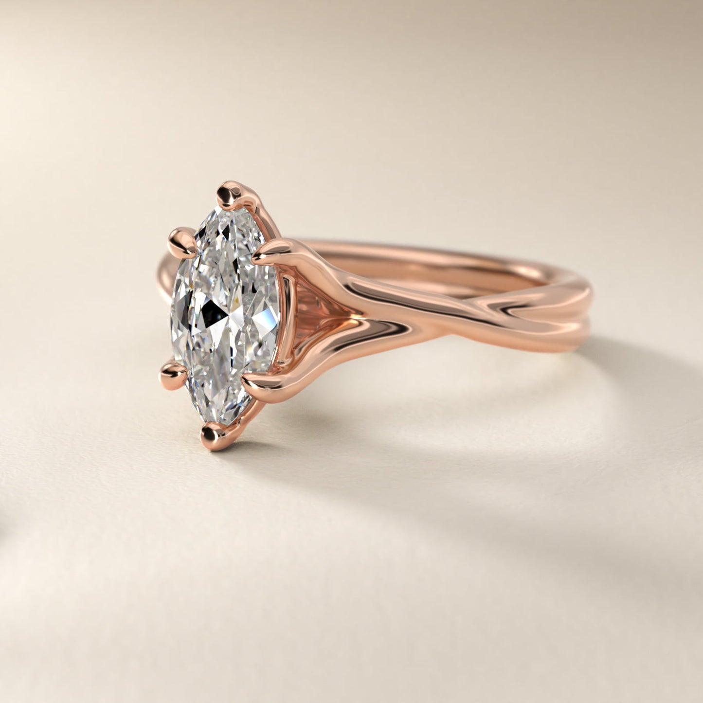 Twisted Shank Contemporary Solitaire Engagement Ring In 18k Rose Gold By James Allen - Marquise Center