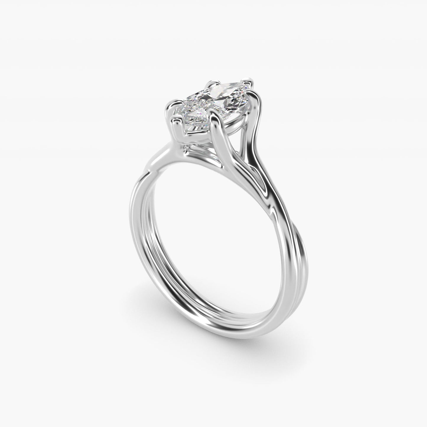 Twisted Shank Contemporary Solitaire Engagement Ring In 14K White Gold By James Allen - Marquise Center