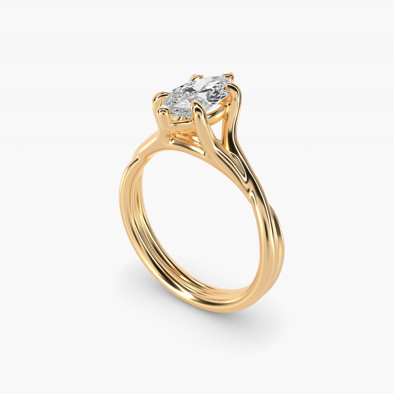 Twisted Shank Contemporary Solitaire Engagement Ring In 18k Yellow Gold By James Allen - Marquise Center