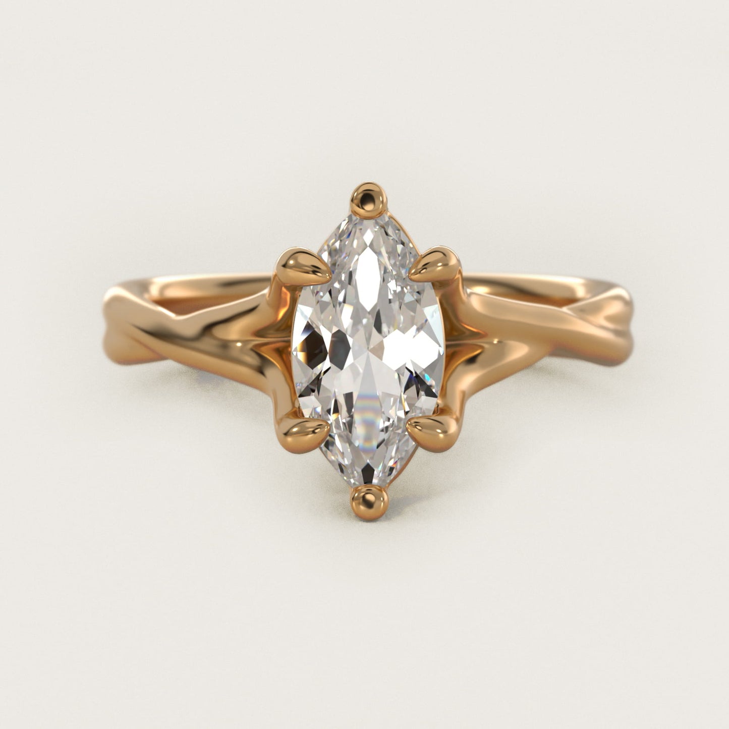 Twisted Shank Contemporary Solitaire Engagement Ring In 14K Yellow Gold By James Allen - Marquise Center