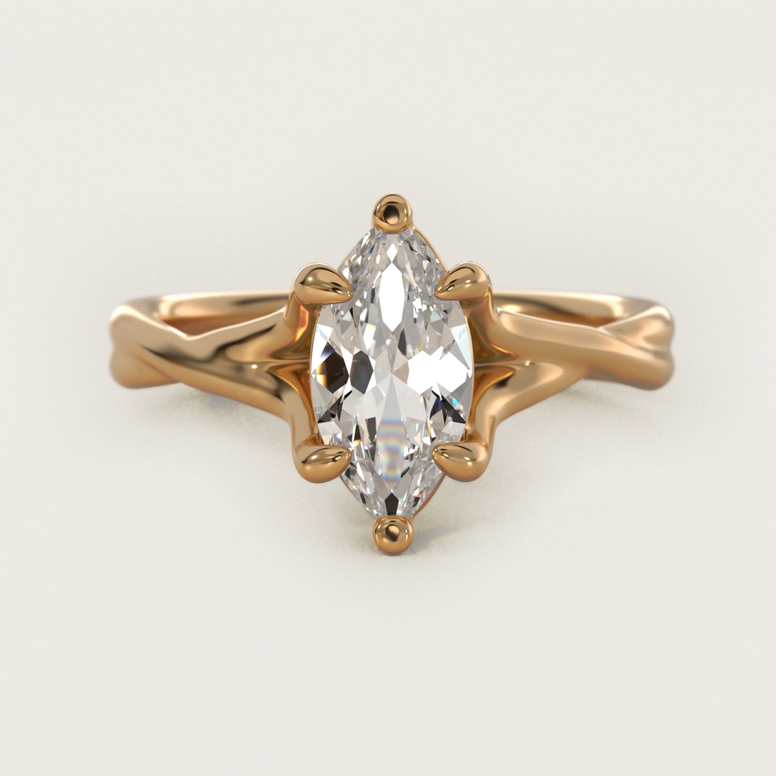 Twisted Shank Contemporary Solitaire Engagement Ring In 14K Yellow Gold By James Allen - Marquise Center