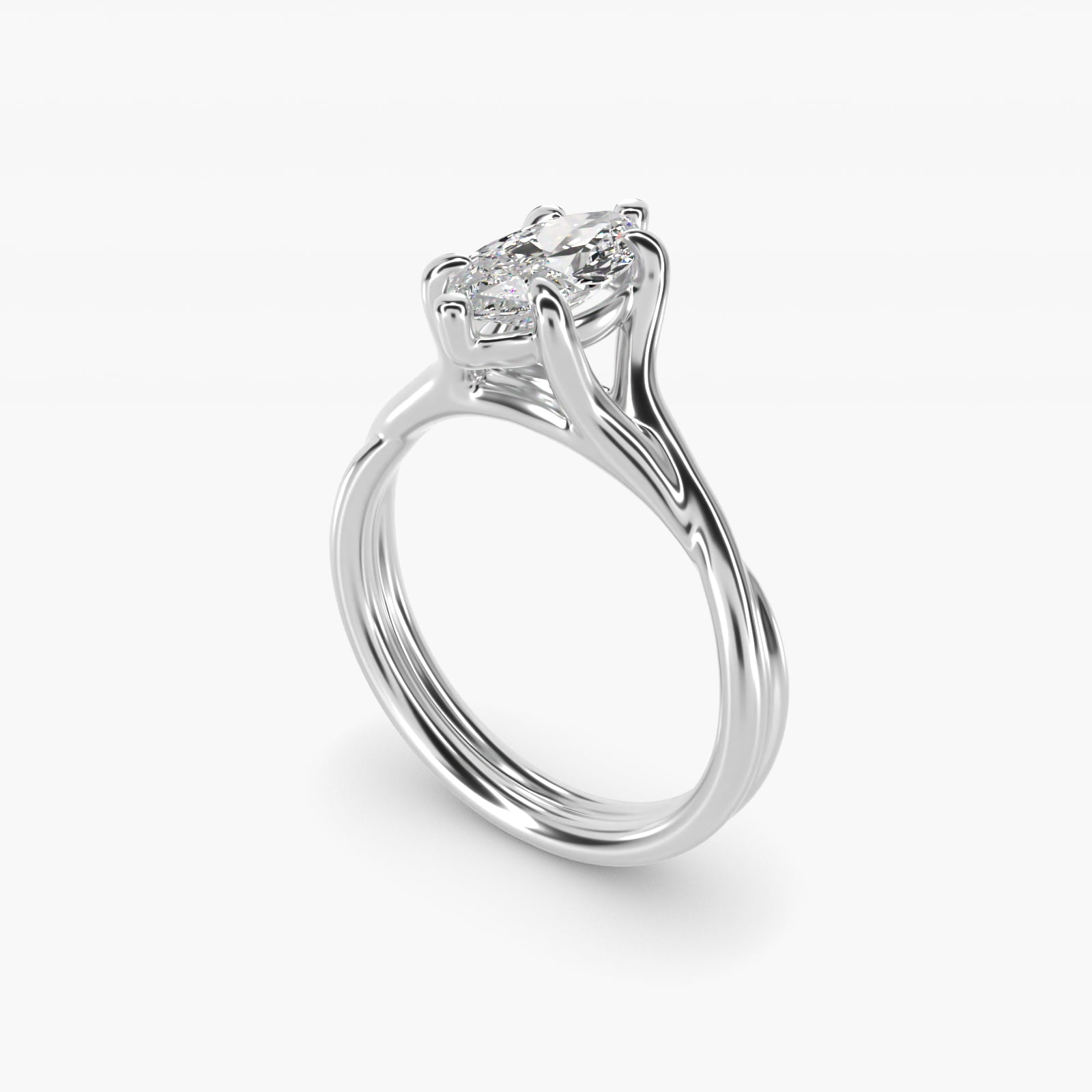 Twisted Shank Contemporary Solitaire Engagement Ring In Platinum By James Allen - Marquise Center