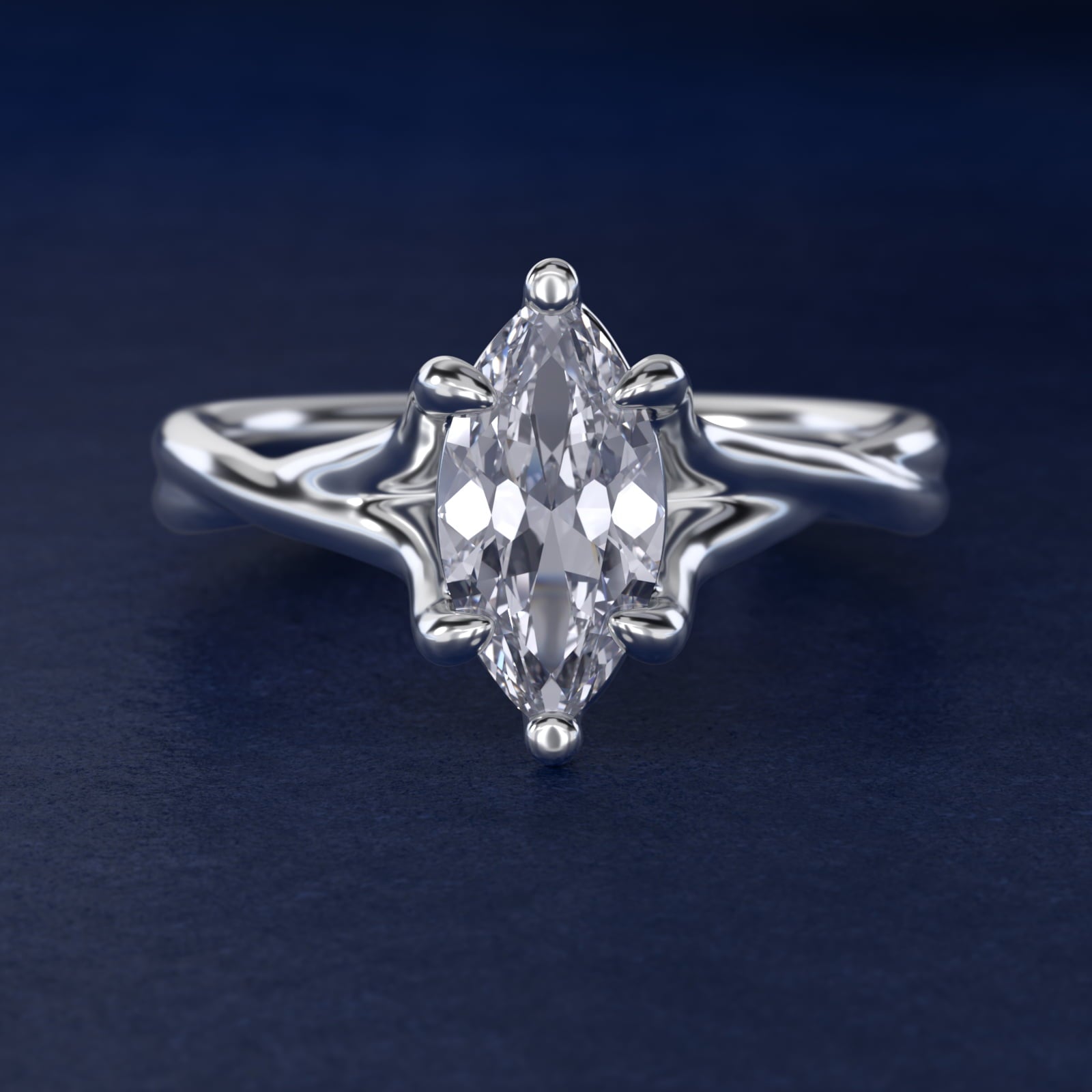 Twisted Shank Contemporary Solitaire Engagement Ring In Platinum By James Allen - Marquise Center