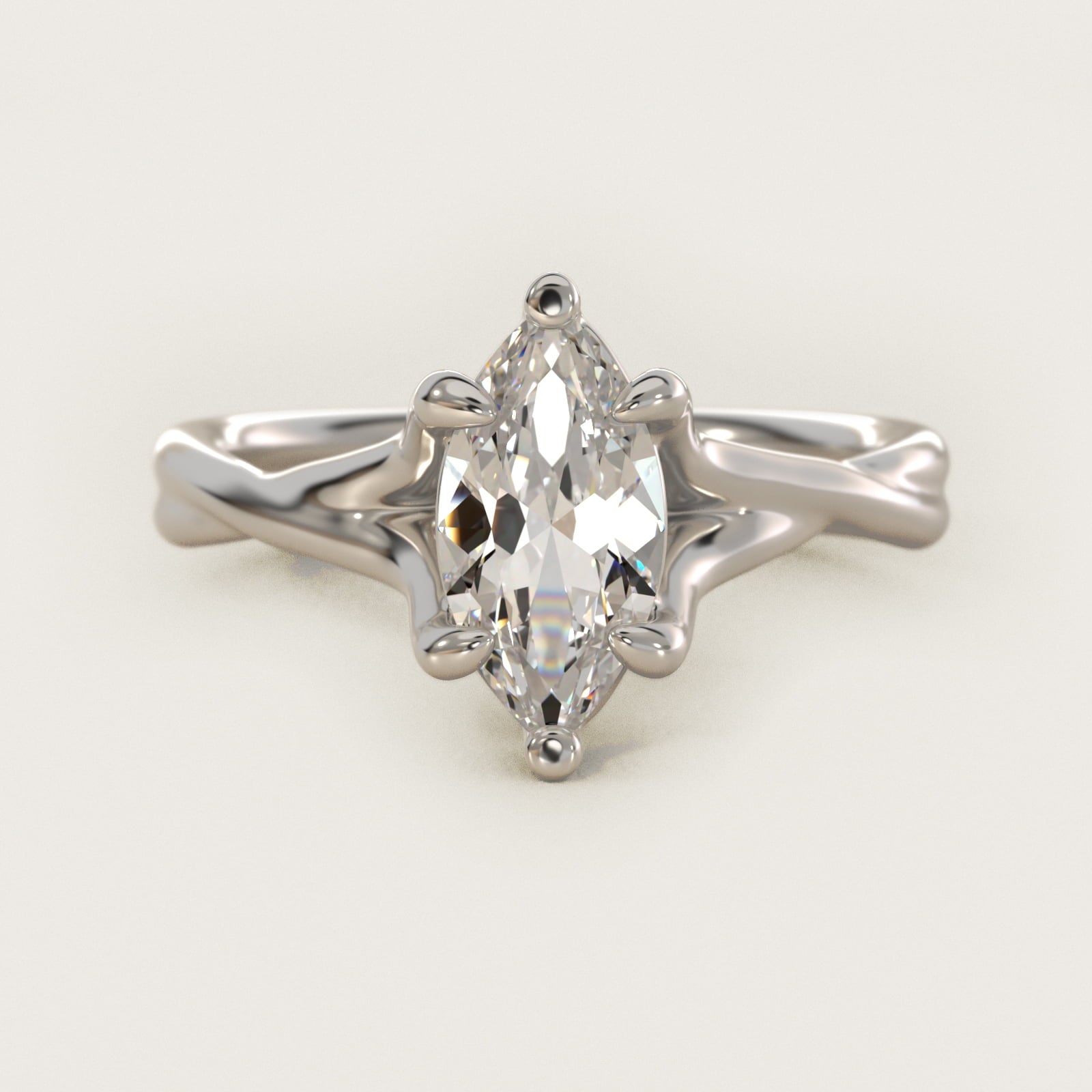 Twisted Shank Contemporary Solitaire Engagement Ring In Platinum By James Allen - Marquise Center