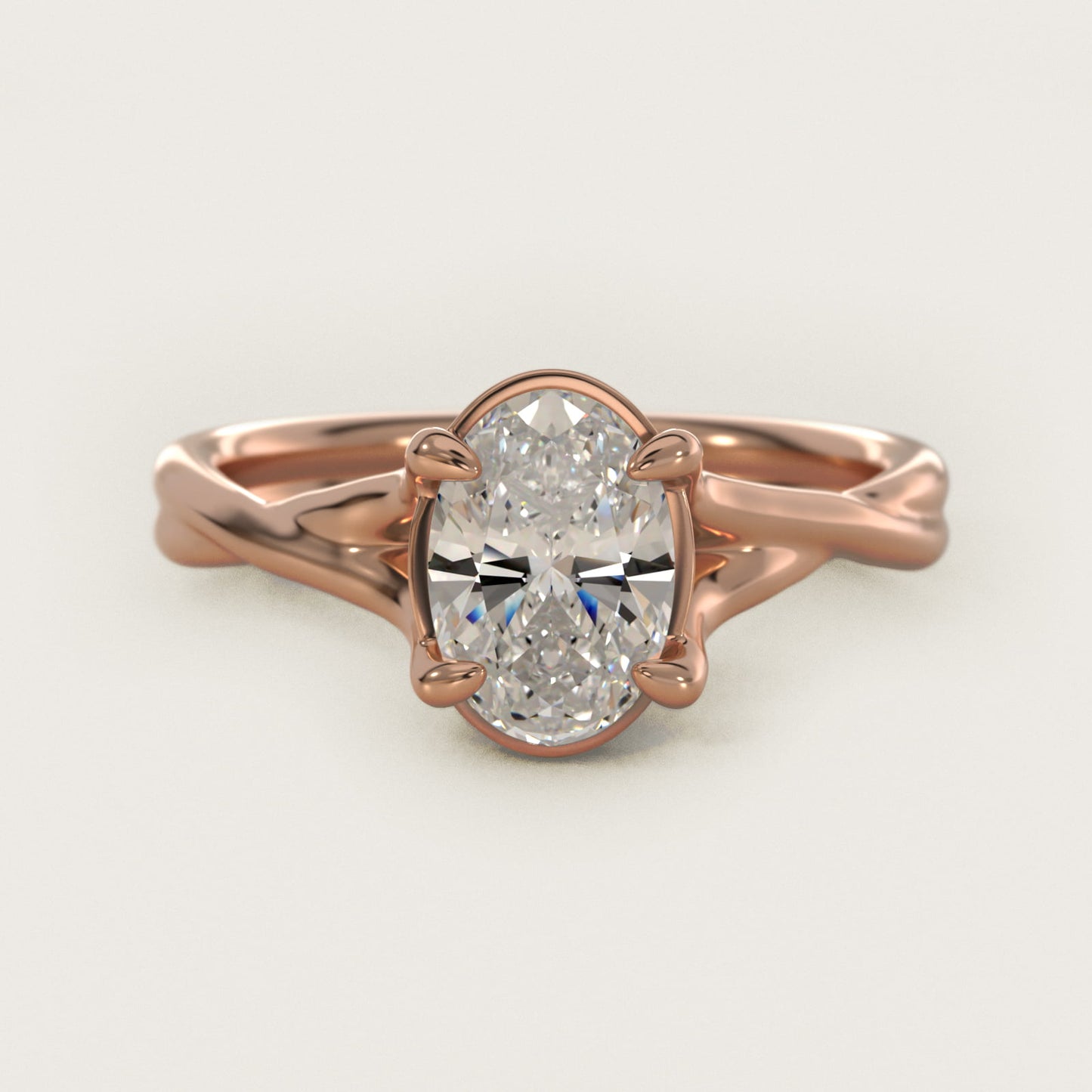 Twisted Shank Contemporary Solitaire Engagement Ring In 18k Rose Gold By James Allen - Oval Center