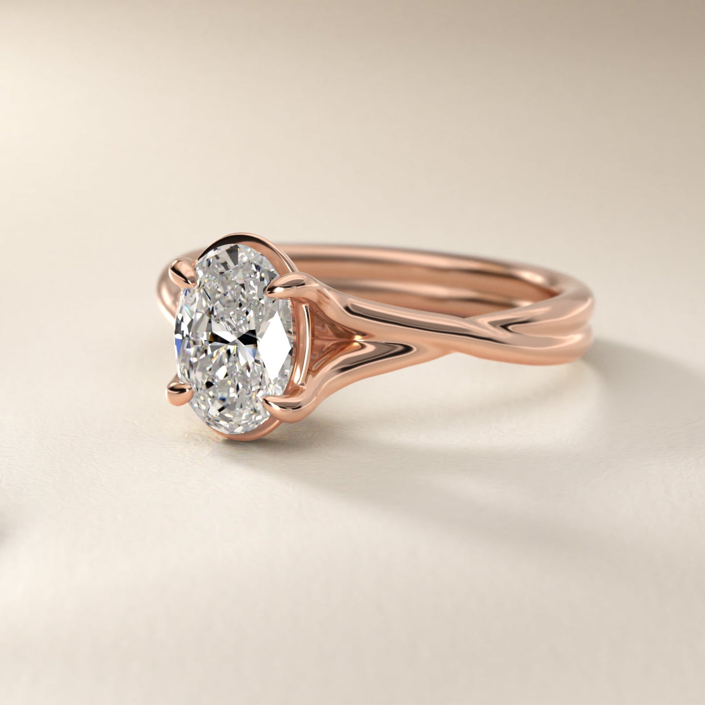 Twisted Shank Contemporary Solitaire Engagement Ring In 14K Rose Gold By James Allen - Oval Center