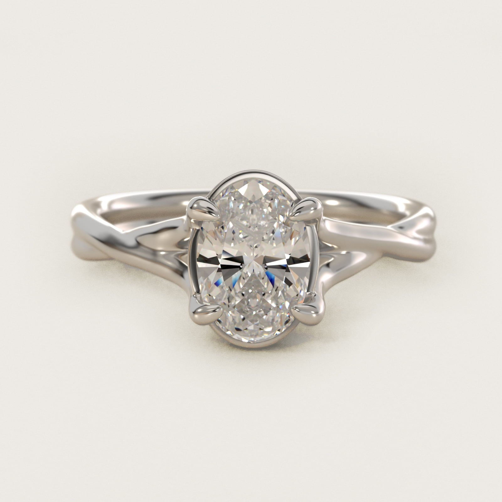 Twisted Shank Contemporary Solitaire Engagement Ring In 18k White Gold By James Allen - Oval Center