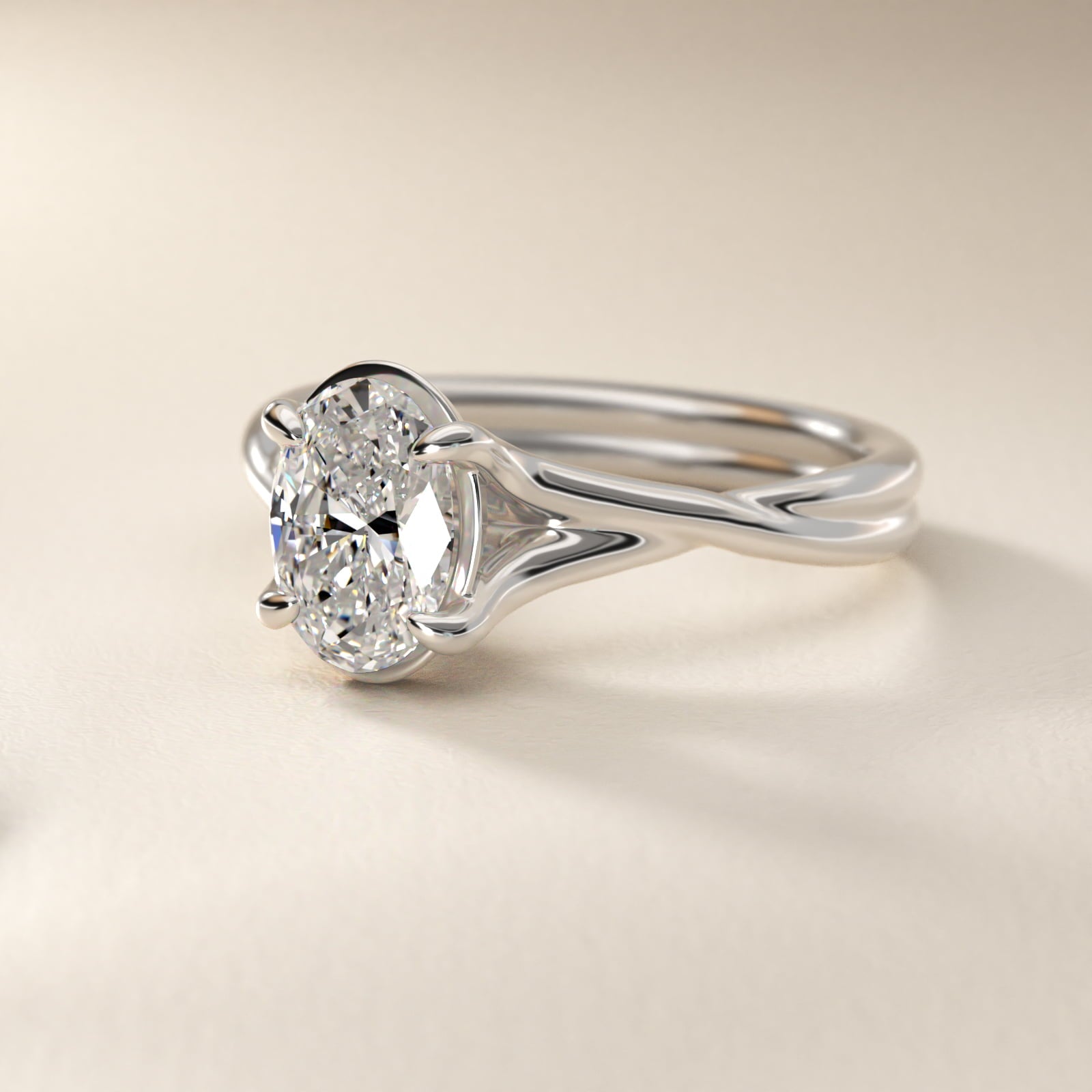Twisted Shank Contemporary Solitaire Engagement Ring In 14K White Gold By James Allen - Oval Center