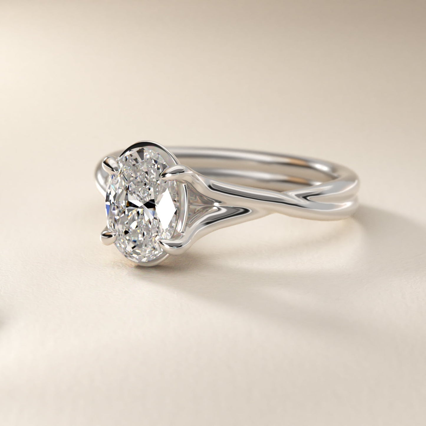 Twisted Shank Contemporary Solitaire Engagement Ring In 18k White Gold By James Allen - Oval Center