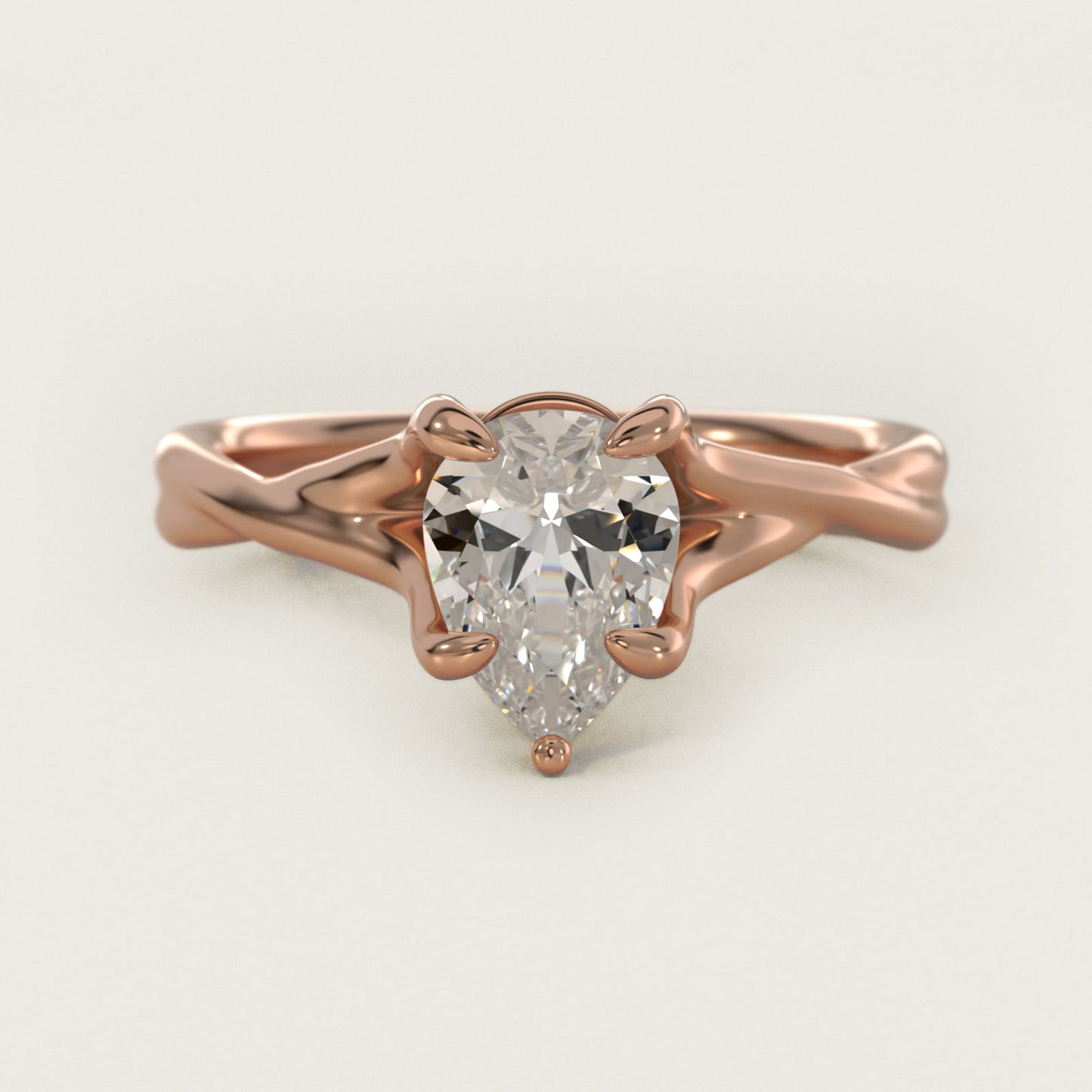 Twisted Shank Contemporary Solitaire Engagement Ring In 14K Rose Gold By James Allen - Pear Center