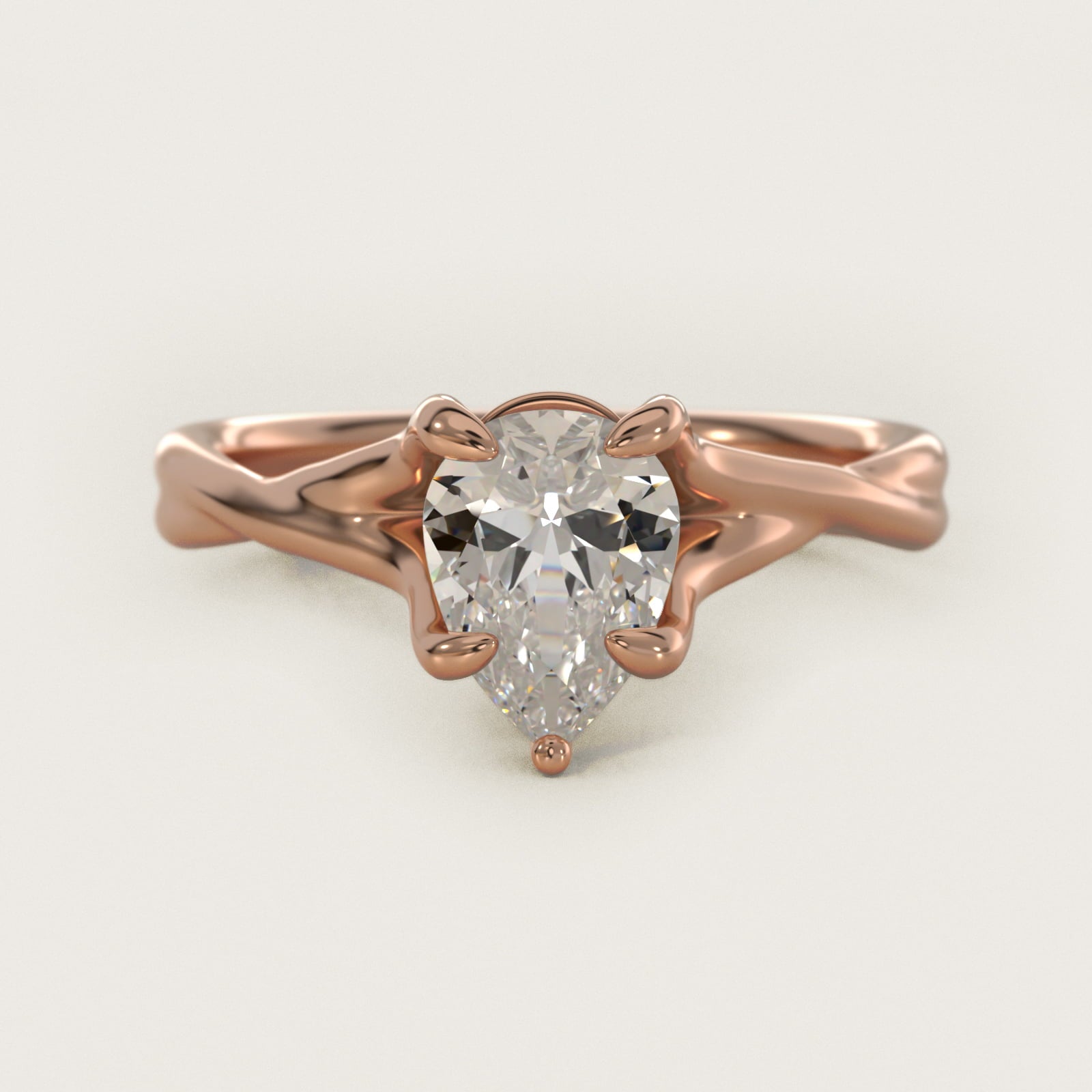 Twisted Shank Contemporary Solitaire Engagement Ring In 18k Rose Gold By James Allen - Pear Center