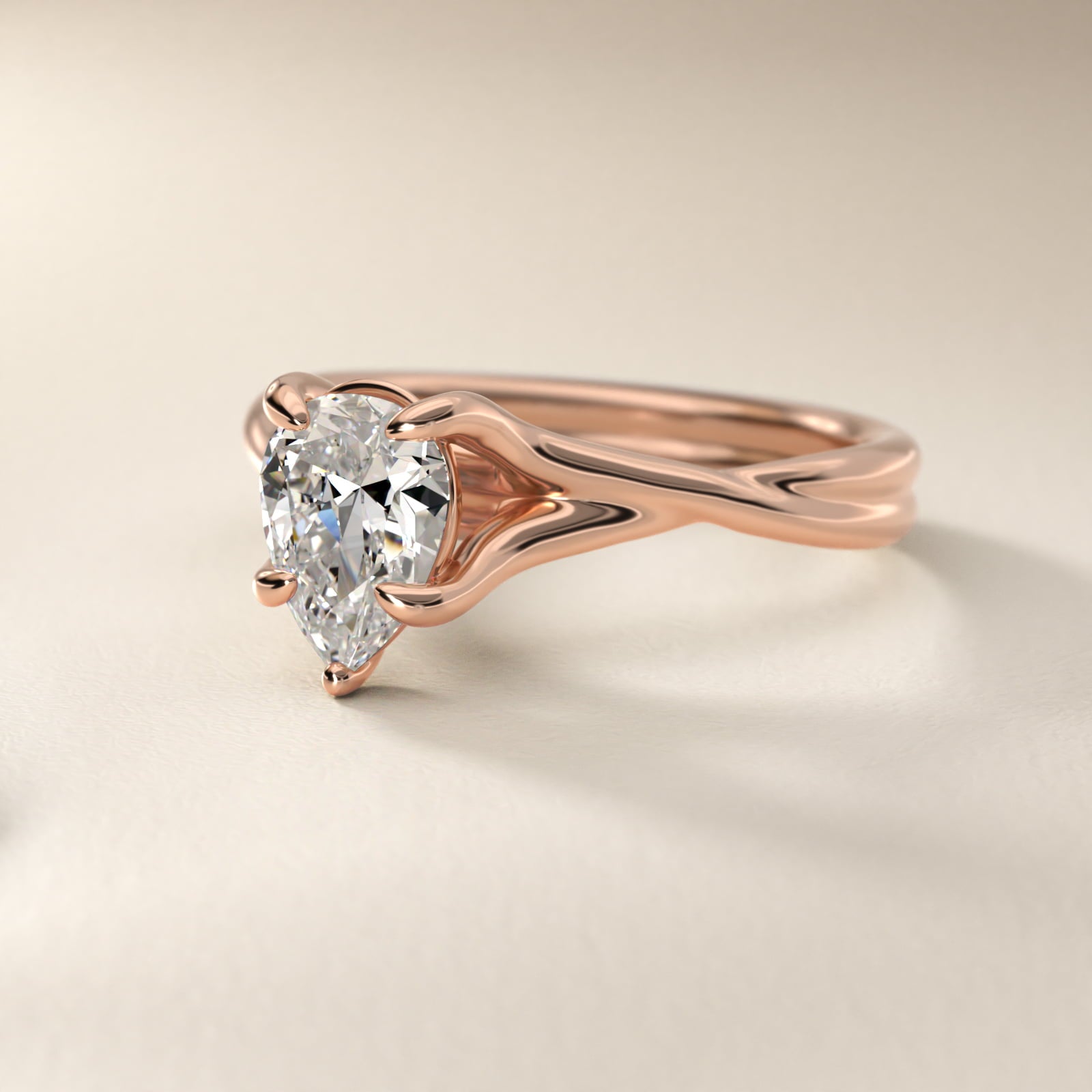 Twisted Shank Contemporary Solitaire Engagement Ring In 18k Rose Gold By James Allen - Pear Center