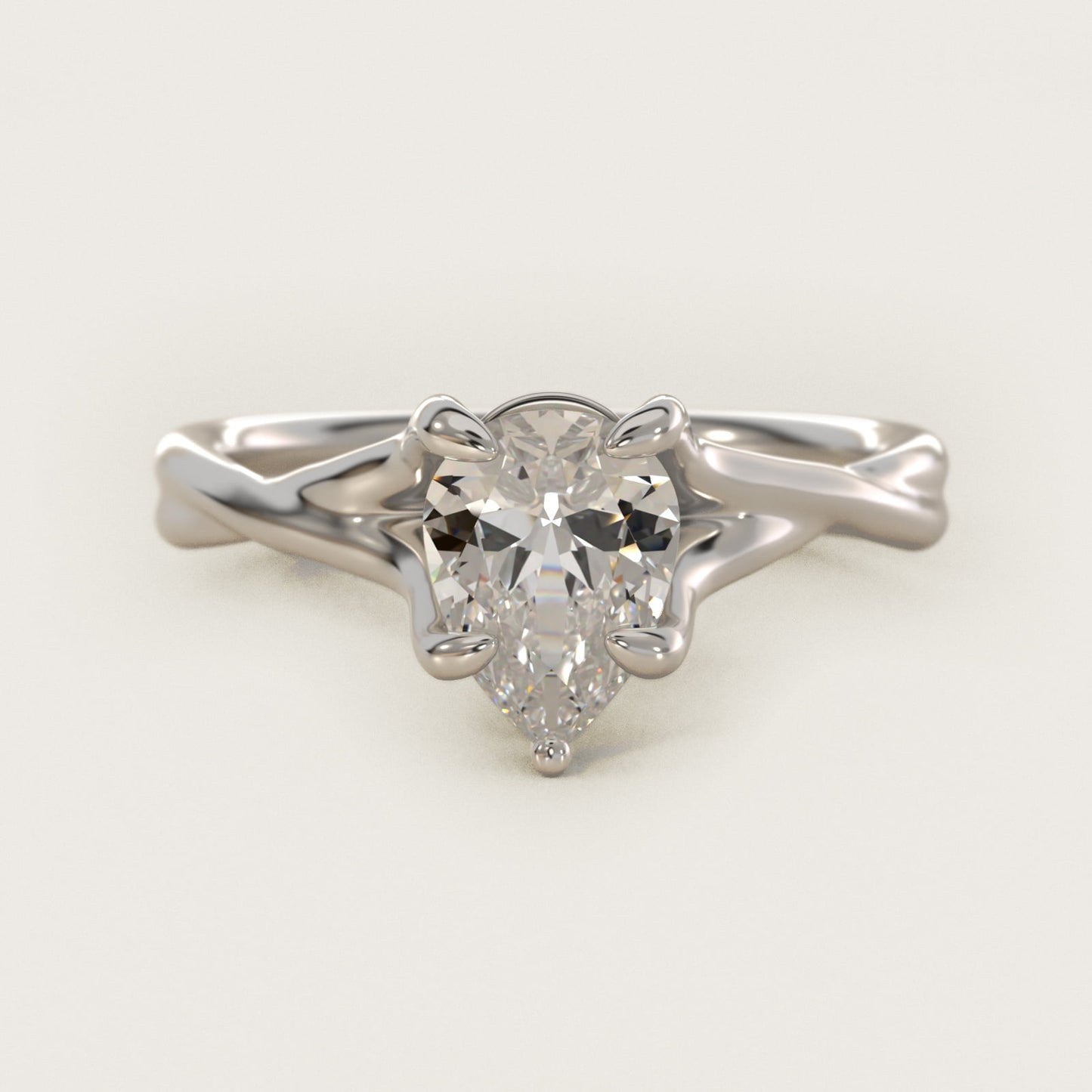 Twisted Shank Contemporary Solitaire Engagement Ring In 14K White Gold By James Allen - Pear Center