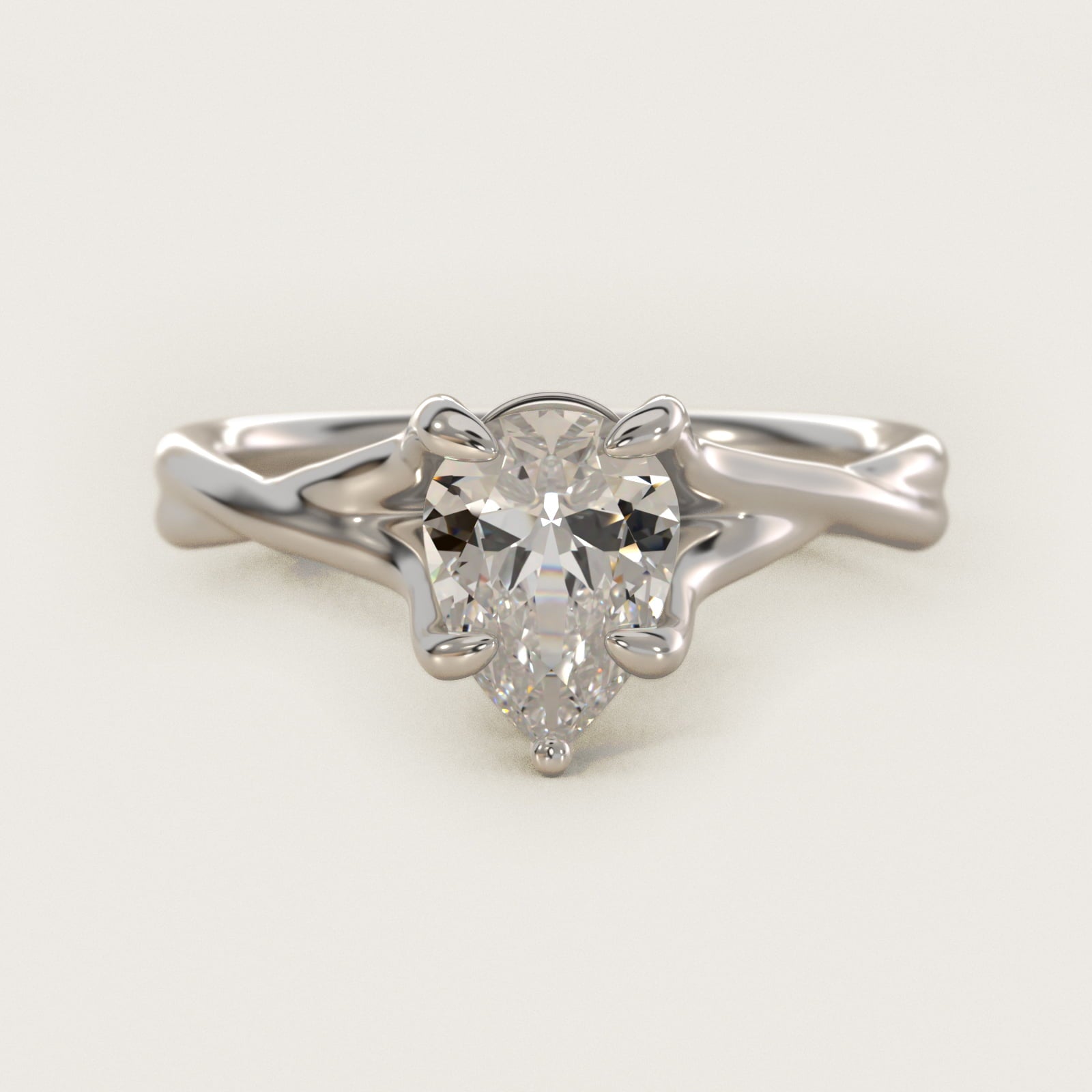 Twisted Shank Contemporary Solitaire Engagement Ring In 14K White Gold By James Allen - Pear Center