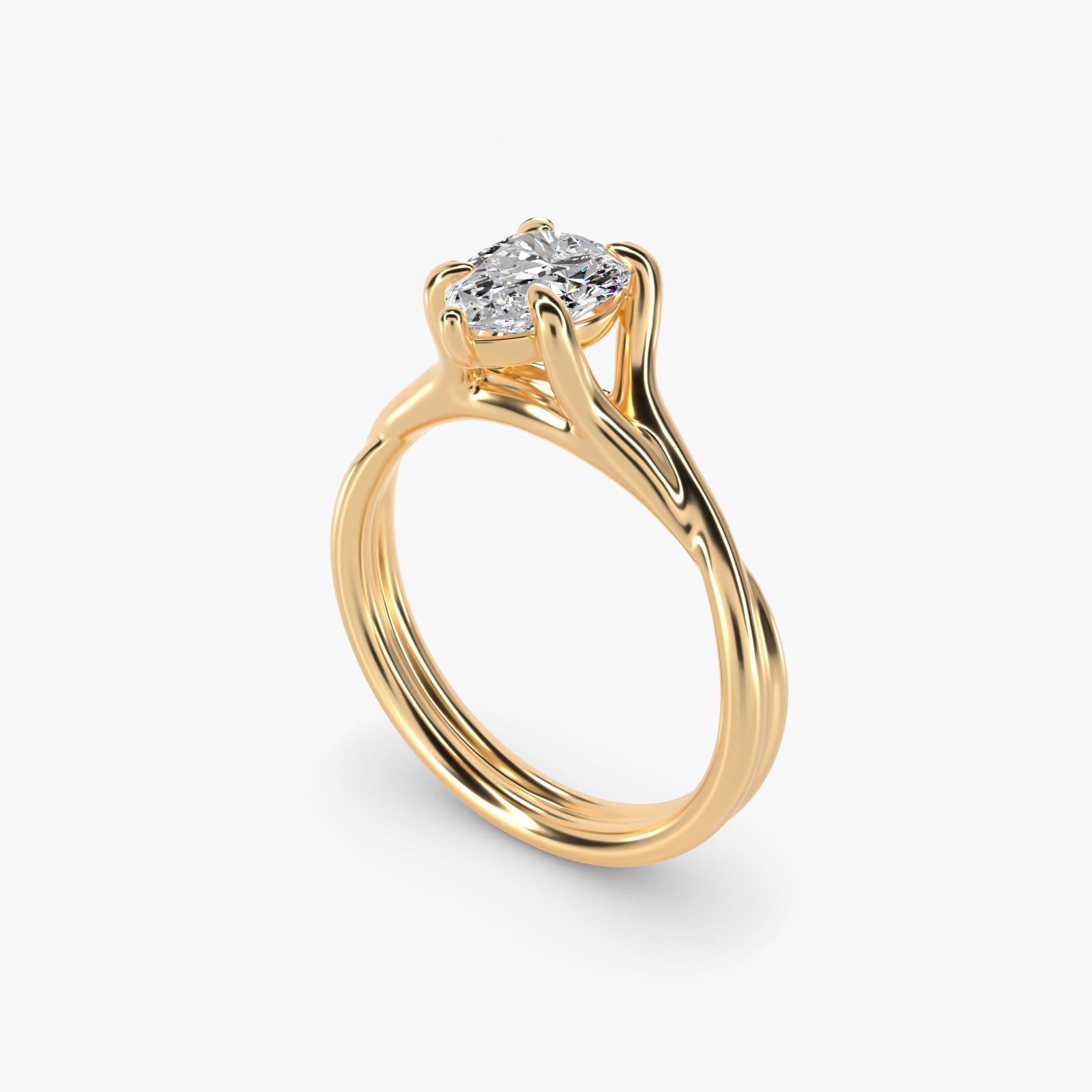 Twisted Shank Contemporary Solitaire Engagement Ring In 14K Yellow Gold By James Allen - Pear Center