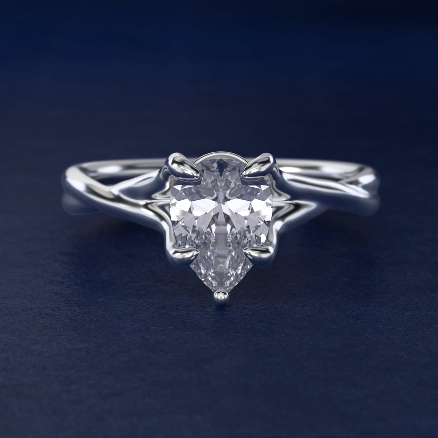 Twisted Shank Contemporary Solitaire Engagement Ring In Platinum By James Allen - Pear Center