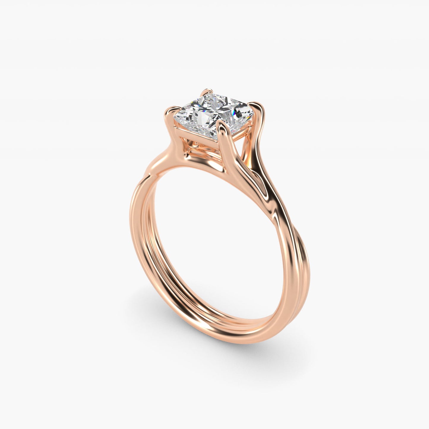 Twisted Shank Contemporary Solitaire Engagement Ring In 18k Rose Gold By James Allen - Princess Center