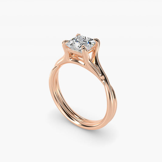 Twisted Shank Contemporary Solitaire Engagement Ring In 18k Rose Gold By James Allen - Princess Center