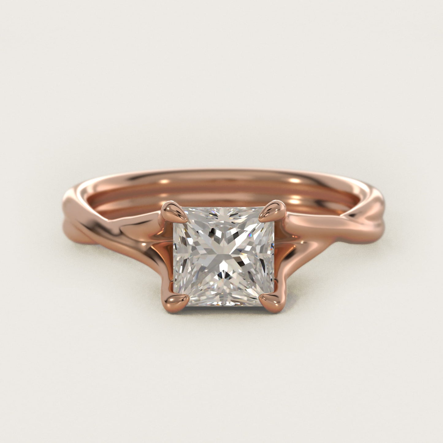 Twisted Shank Contemporary Solitaire Engagement Ring In 18k Rose Gold By James Allen - Princess Center