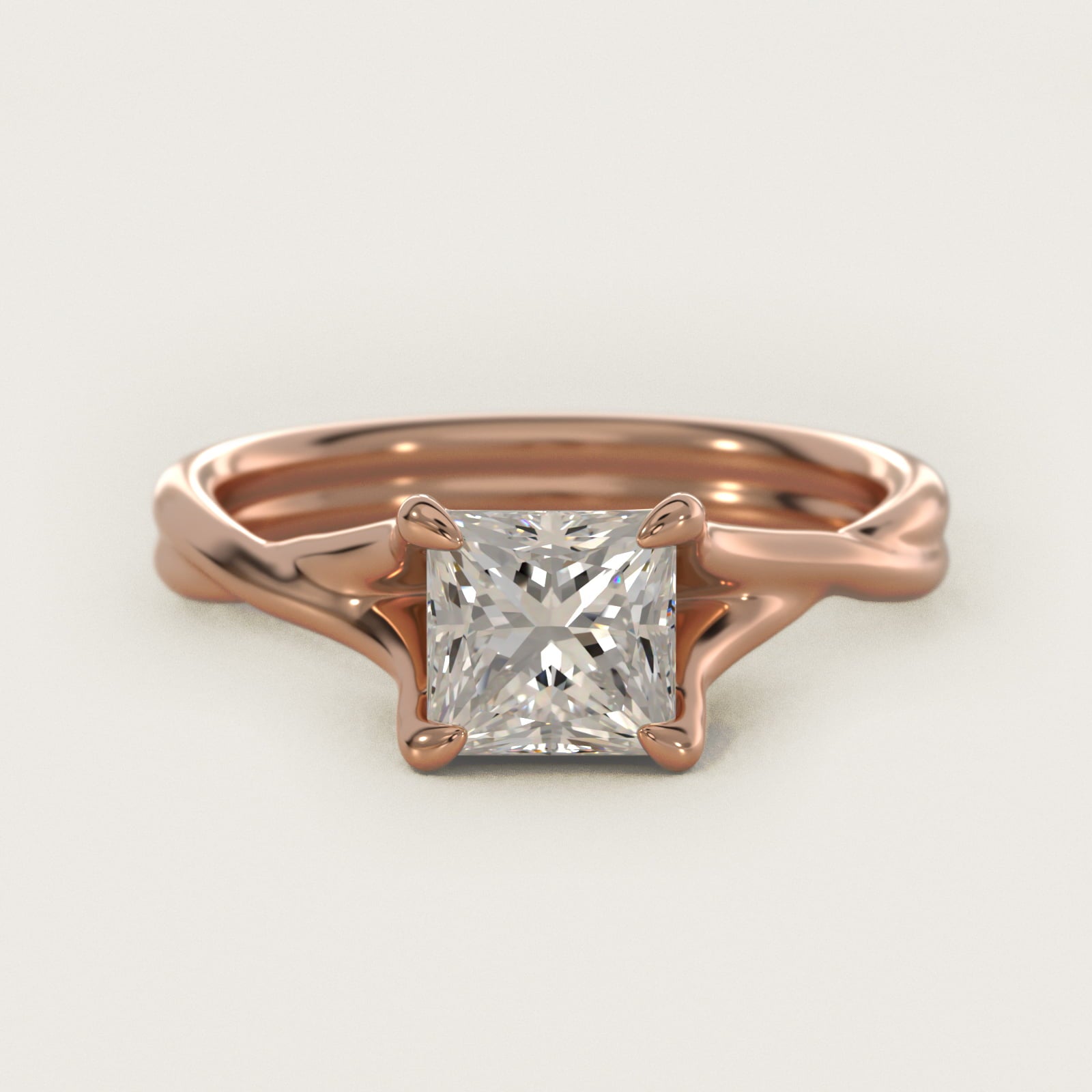 Twisted Shank Contemporary Solitaire Engagement Ring In 18k Rose Gold By James Allen - Princess Center