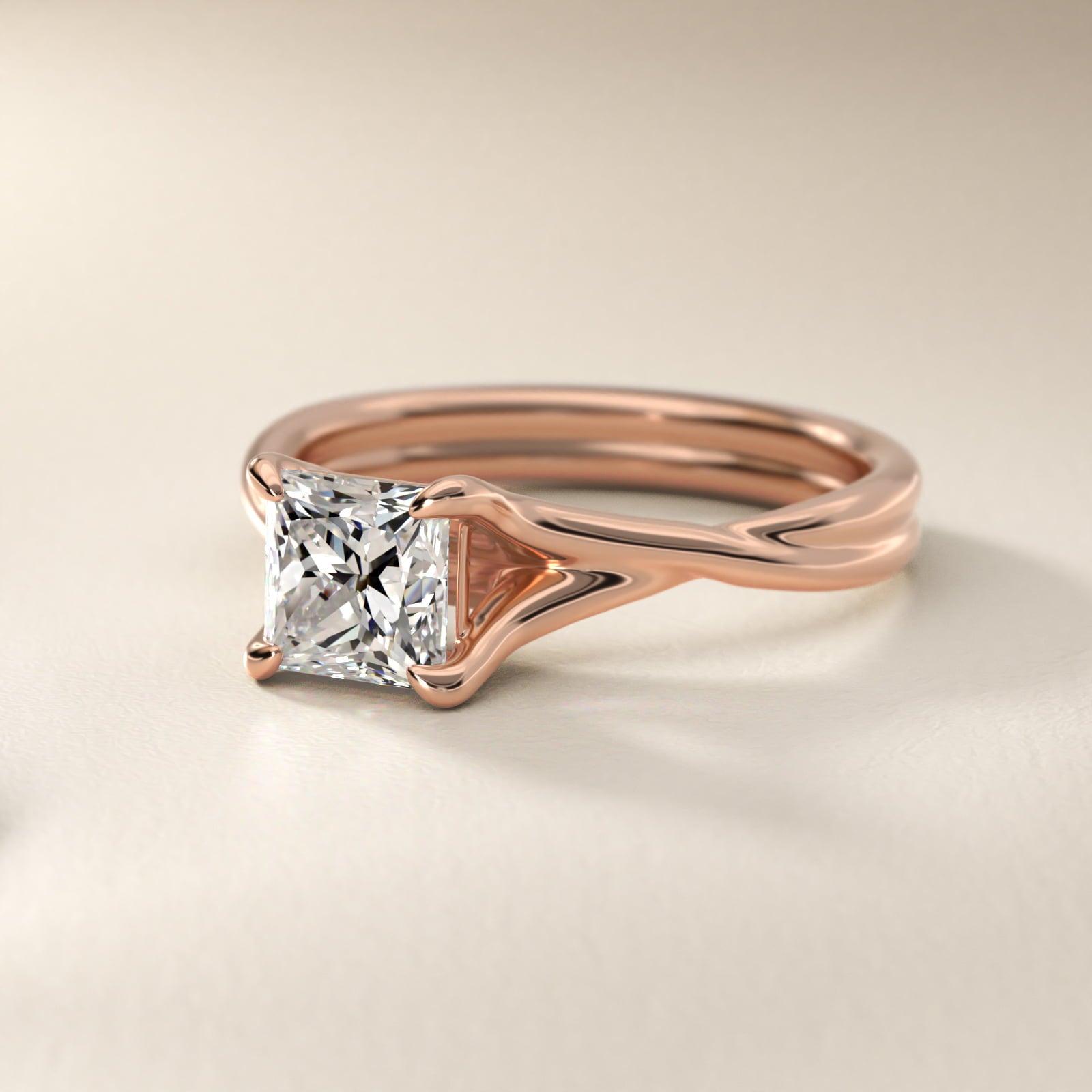 Twisted Shank Contemporary Solitaire Engagement Ring In 18k Rose Gold By James Allen - Princess Center