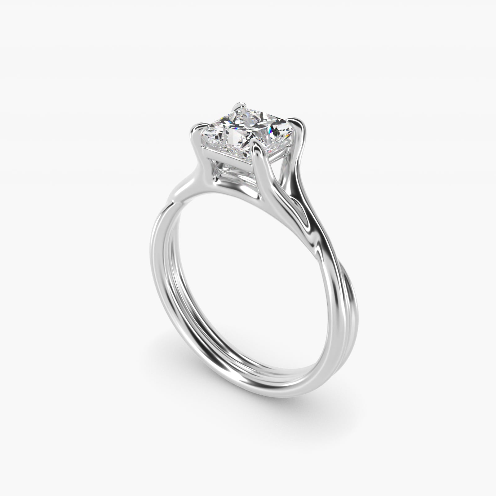 Twisted Shank Contemporary Solitaire Engagement Ring In 14K White Gold By James Allen - Princess Center