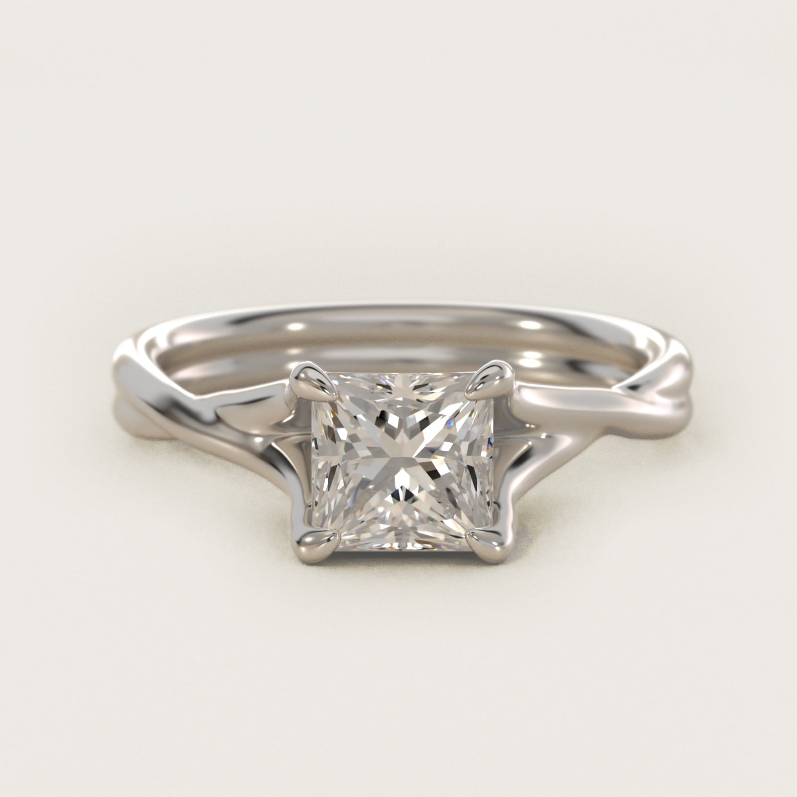 Twisted Shank Contemporary Solitaire Engagement Ring In 18k White Gold By James Allen - Princess Center