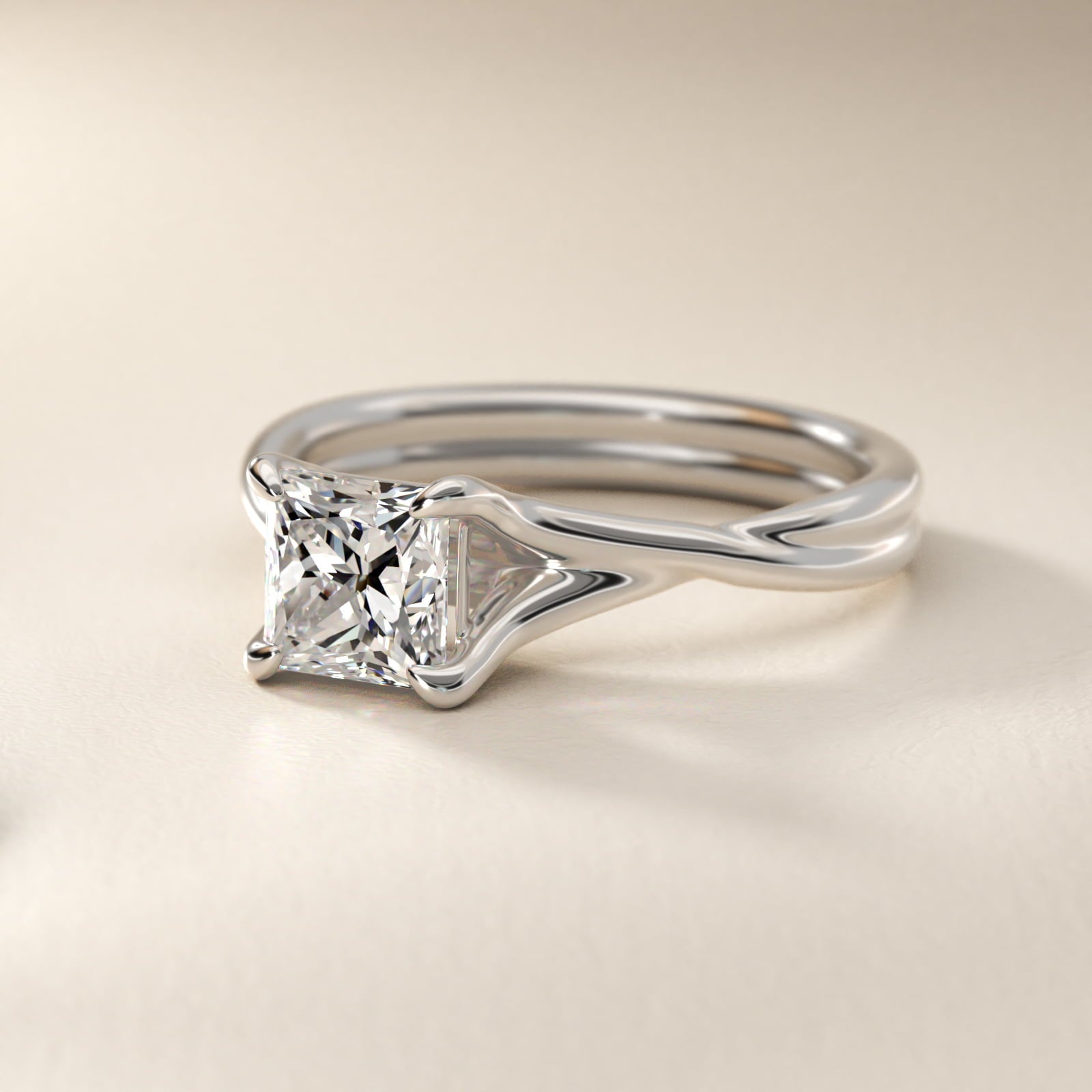 Twisted Shank Contemporary Solitaire Engagement Ring In 18k White Gold By James Allen - Princess Center
