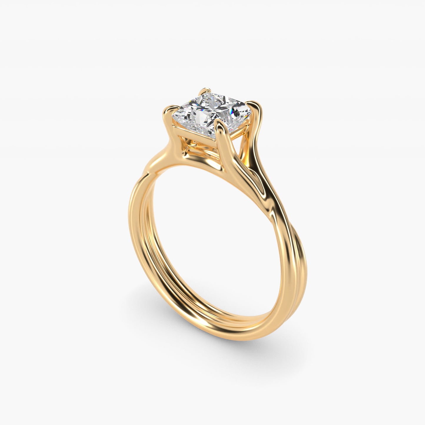 Twisted Shank Contemporary Solitaire Engagement Ring In 18k Yellow Gold By James Allen - Princess Center