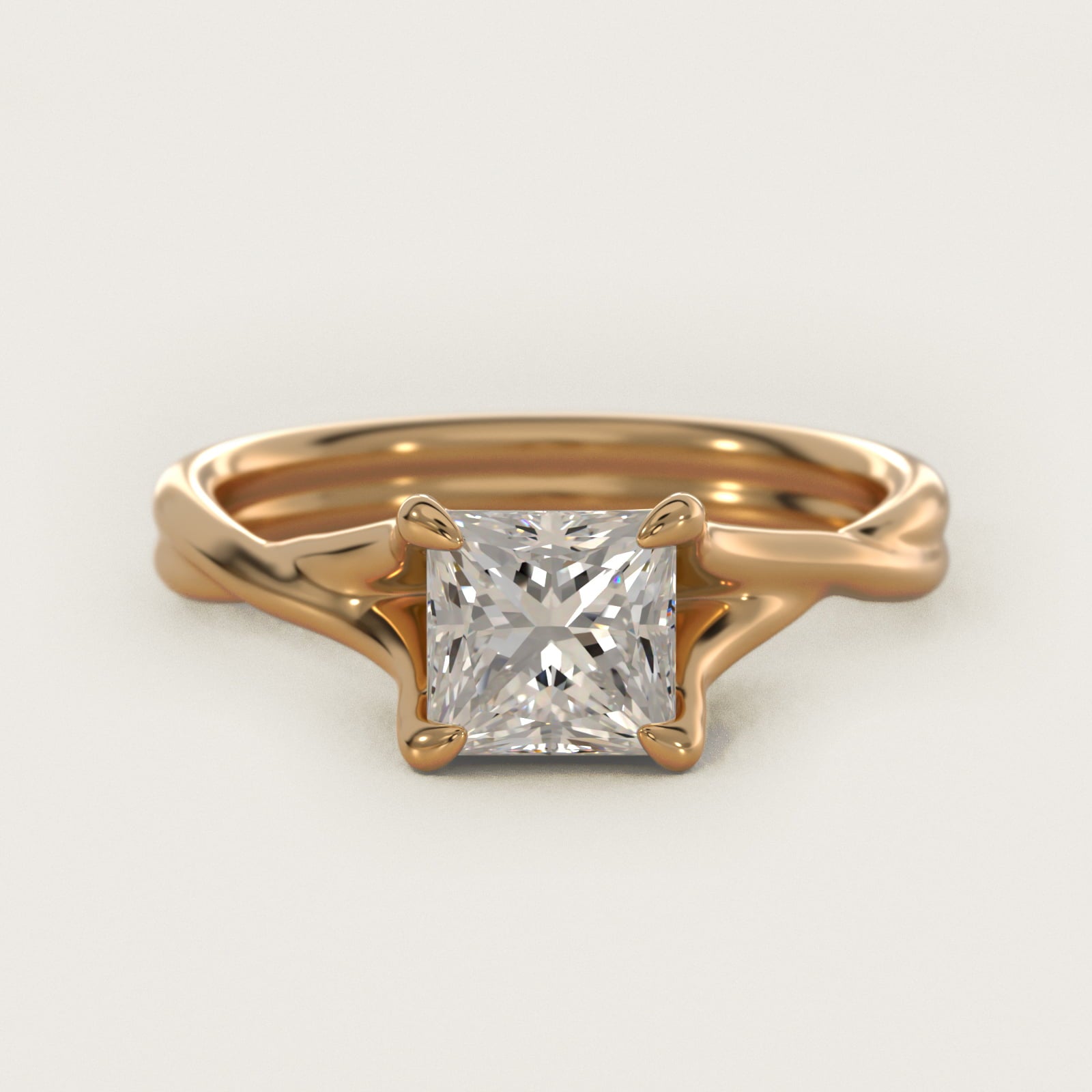 Twisted Shank Contemporary Solitaire Engagement Ring In 14K Yellow Gold By James Allen - Princess Center