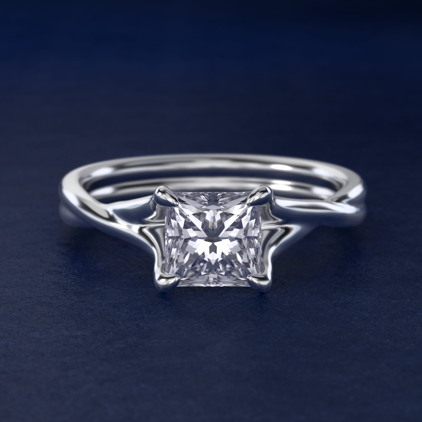 Twisted Shank Contemporary Solitaire Engagement Ring In Platinum By James Allen - Princess Center