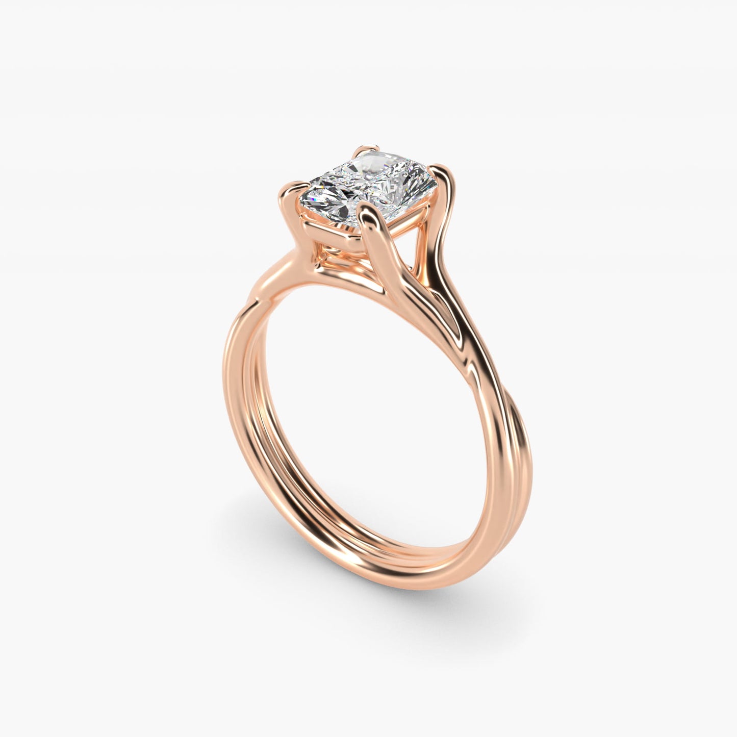 Twisted Shank Contemporary Solitaire Engagement Ring In 14K Rose Gold By James Allen - Radiant Center