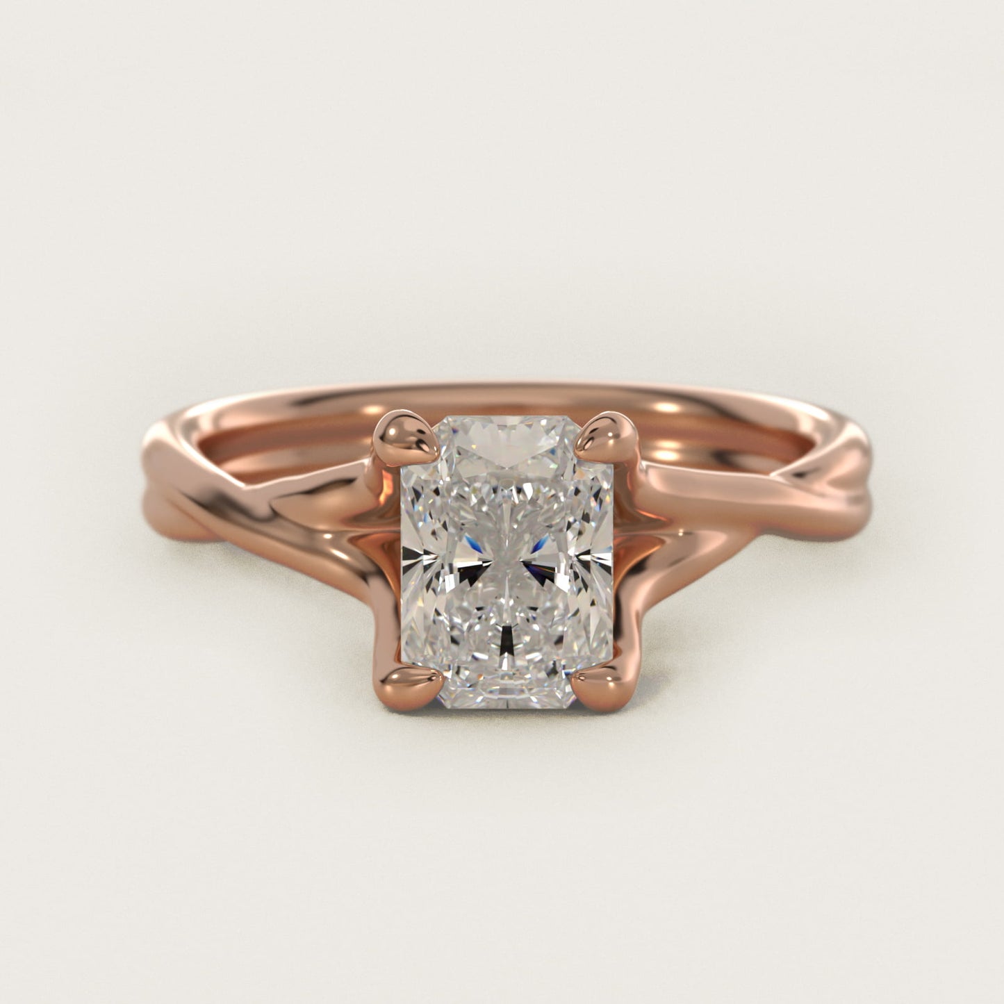 Twisted Shank Contemporary Solitaire Engagement Ring In 14K Rose Gold By James Allen - Radiant Center