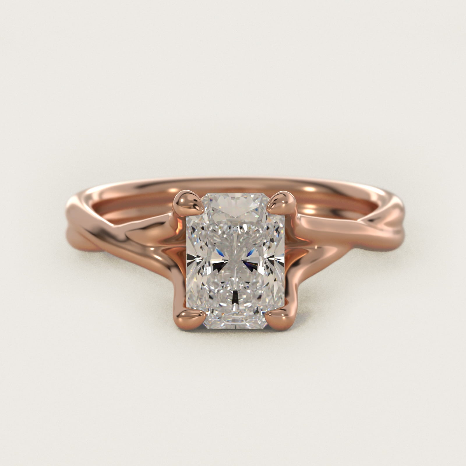 Twisted Shank Contemporary Solitaire Engagement Ring In 14K Rose Gold By James Allen - Radiant Center