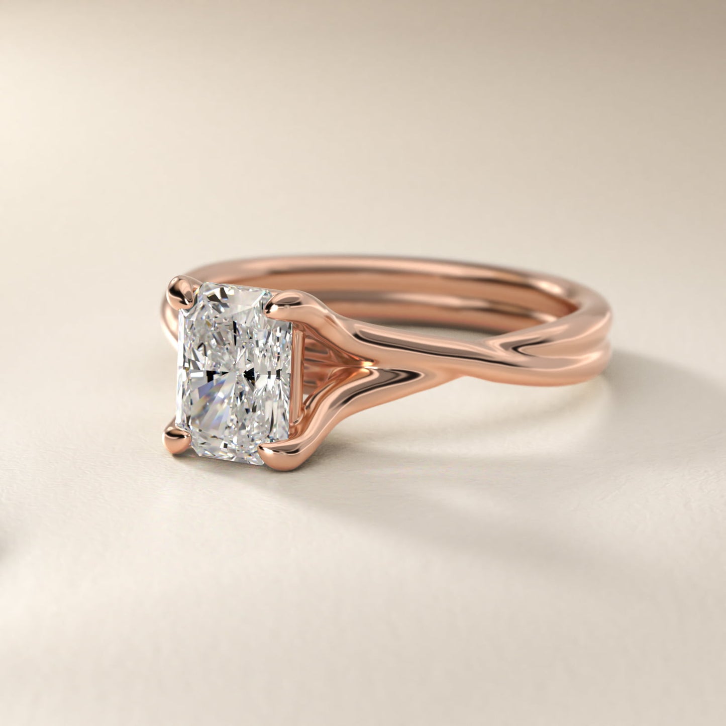 Twisted Shank Contemporary Solitaire Engagement Ring In 14K Rose Gold By James Allen - Radiant Center