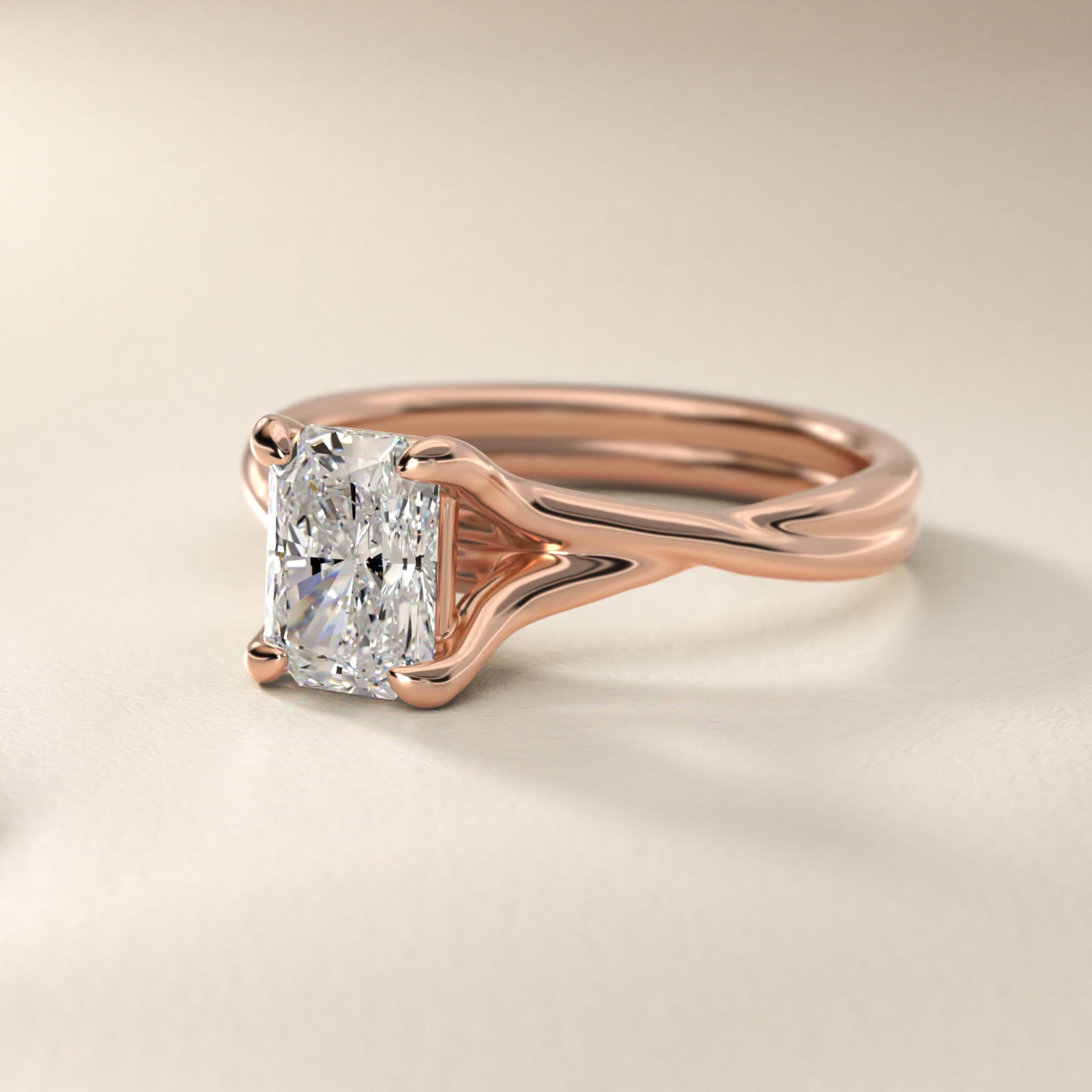 Twisted Shank Contemporary Solitaire Engagement Ring In 14K Rose Gold By James Allen - Radiant Center
