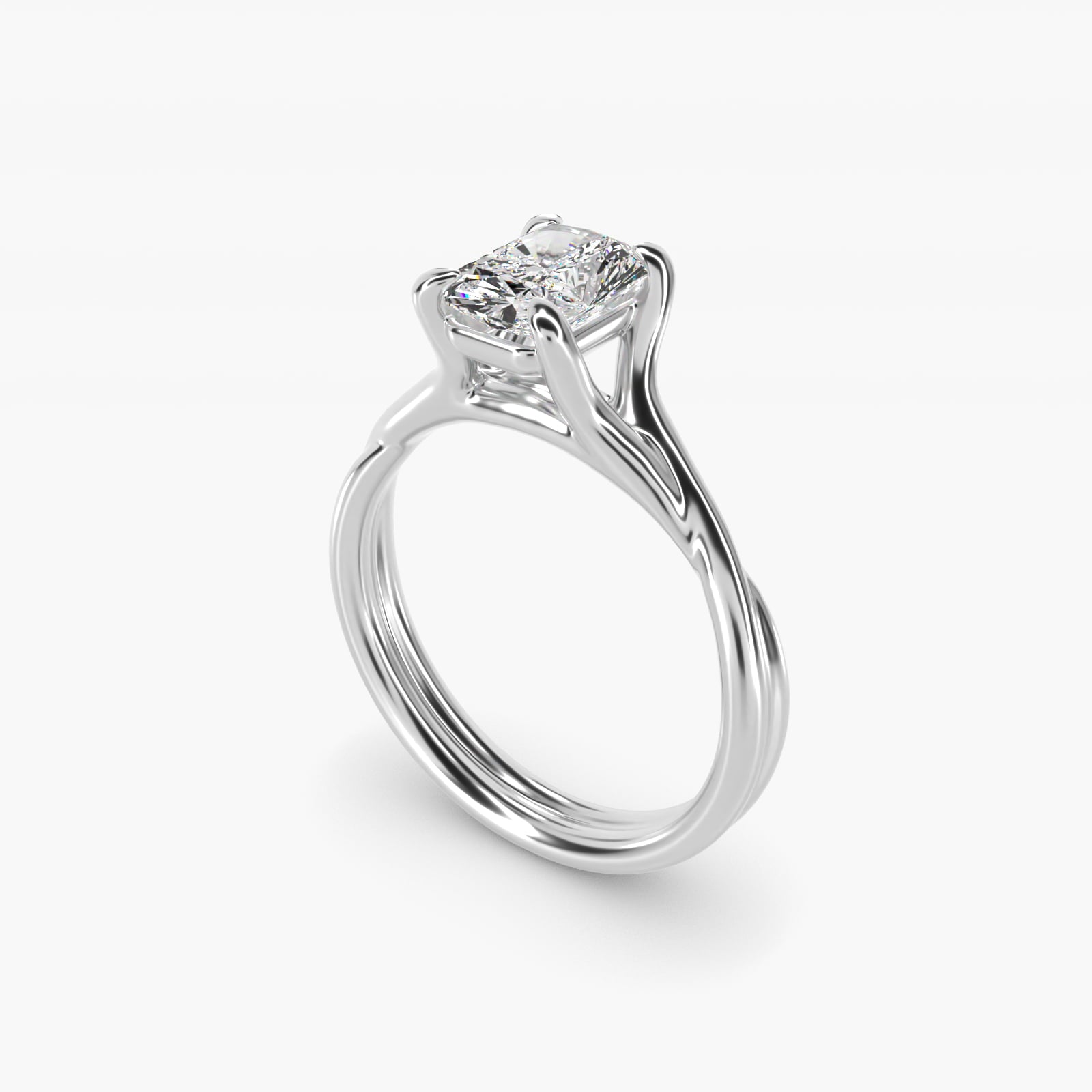 Twisted Shank Contemporary Solitaire Engagement Ring In 18k White Gold By James Allen - Radiant Center