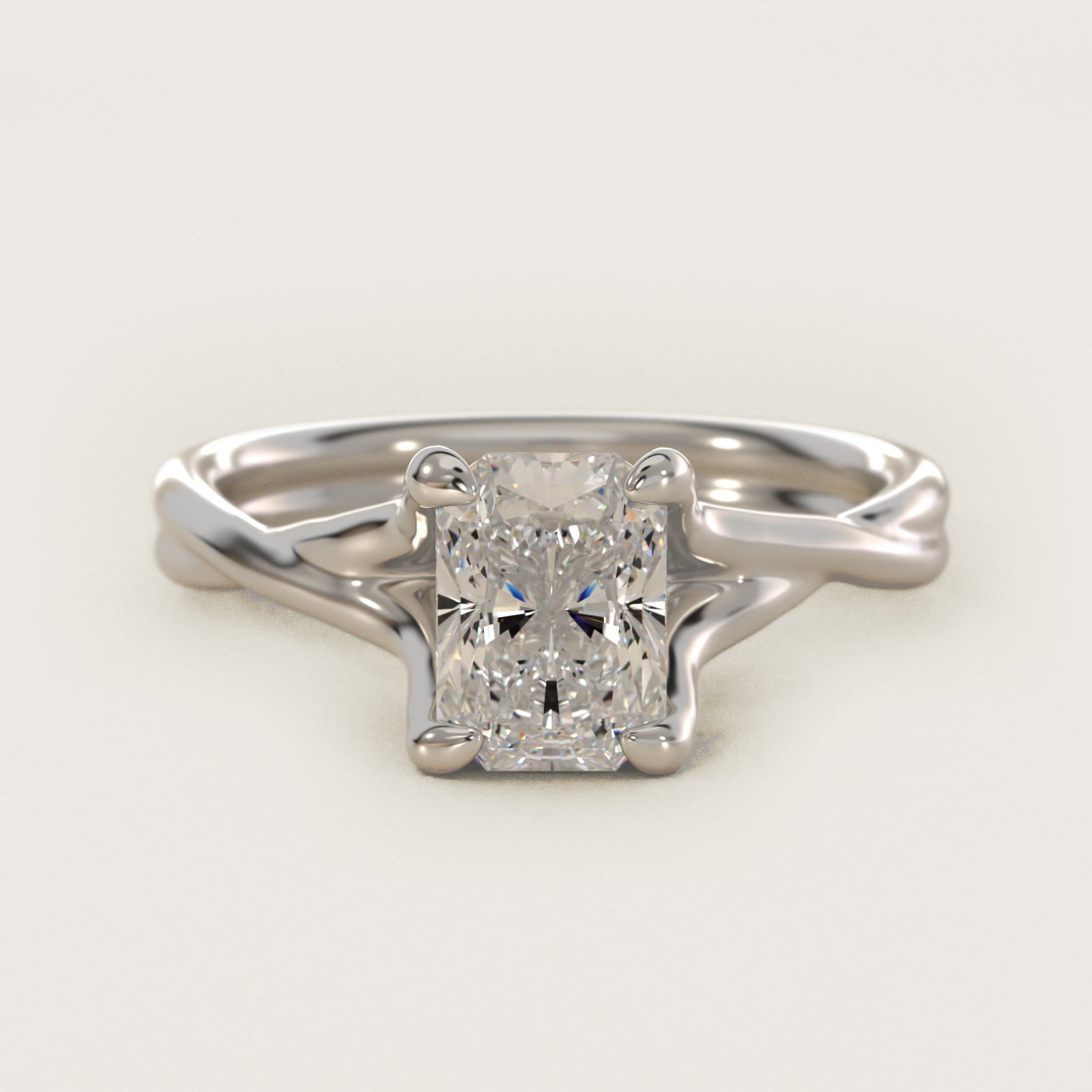 Twisted Shank Contemporary Solitaire Engagement Ring In 14K White Gold By James Allen - Radiant Center