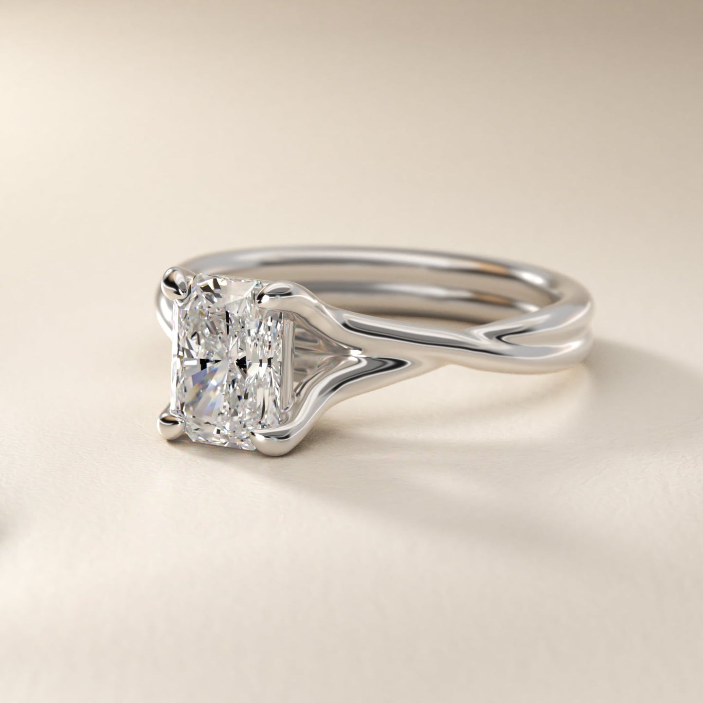 Twisted Shank Contemporary Solitaire Engagement Ring In 14K White Gold By James Allen - Radiant Center