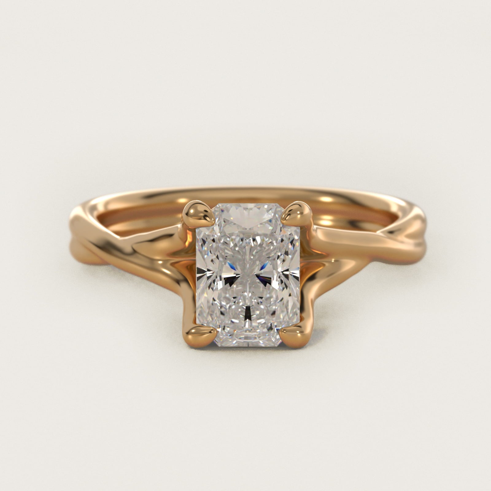 Twisted Shank Contemporary Solitaire Engagement Ring In 18k Yellow Gold By James Allen - Radiant Center