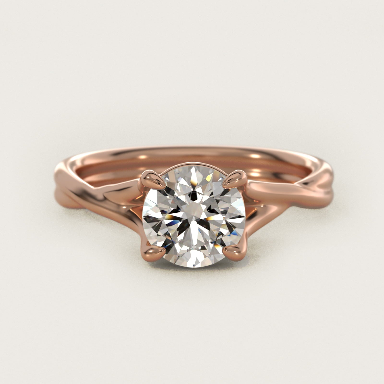 Twisted Shank Contemporary Solitaire Engagement Ring In 18k Rose Gold By James Allen - Round Center