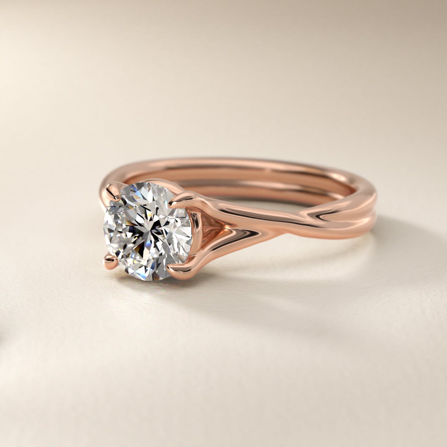 Twisted Shank Contemporary Solitaire Engagement Ring In 18k Rose Gold By James Allen - Round Center