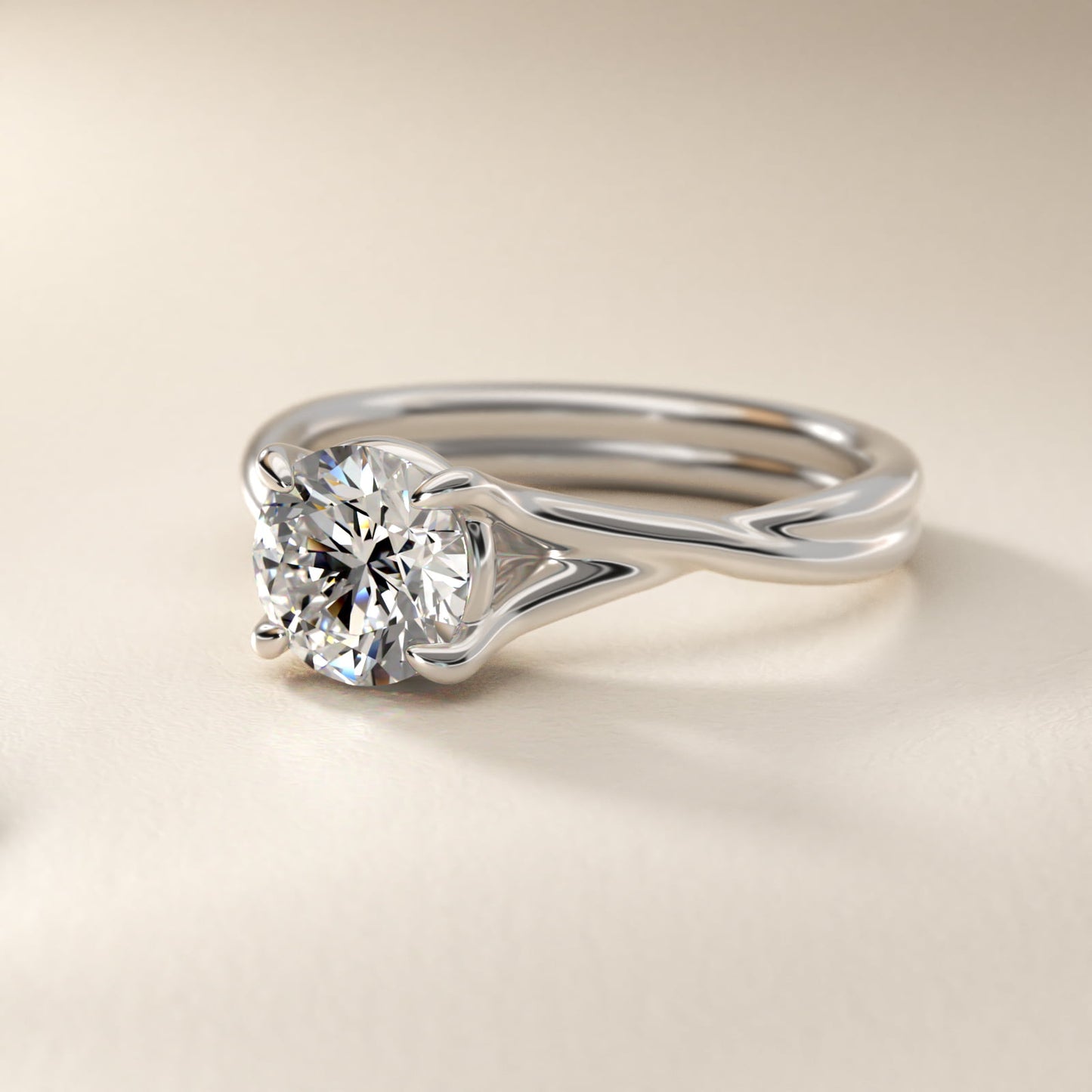 Twisted Shank Contemporary Solitaire Engagement Ring In 14K White Gold By James Allen - Round Center