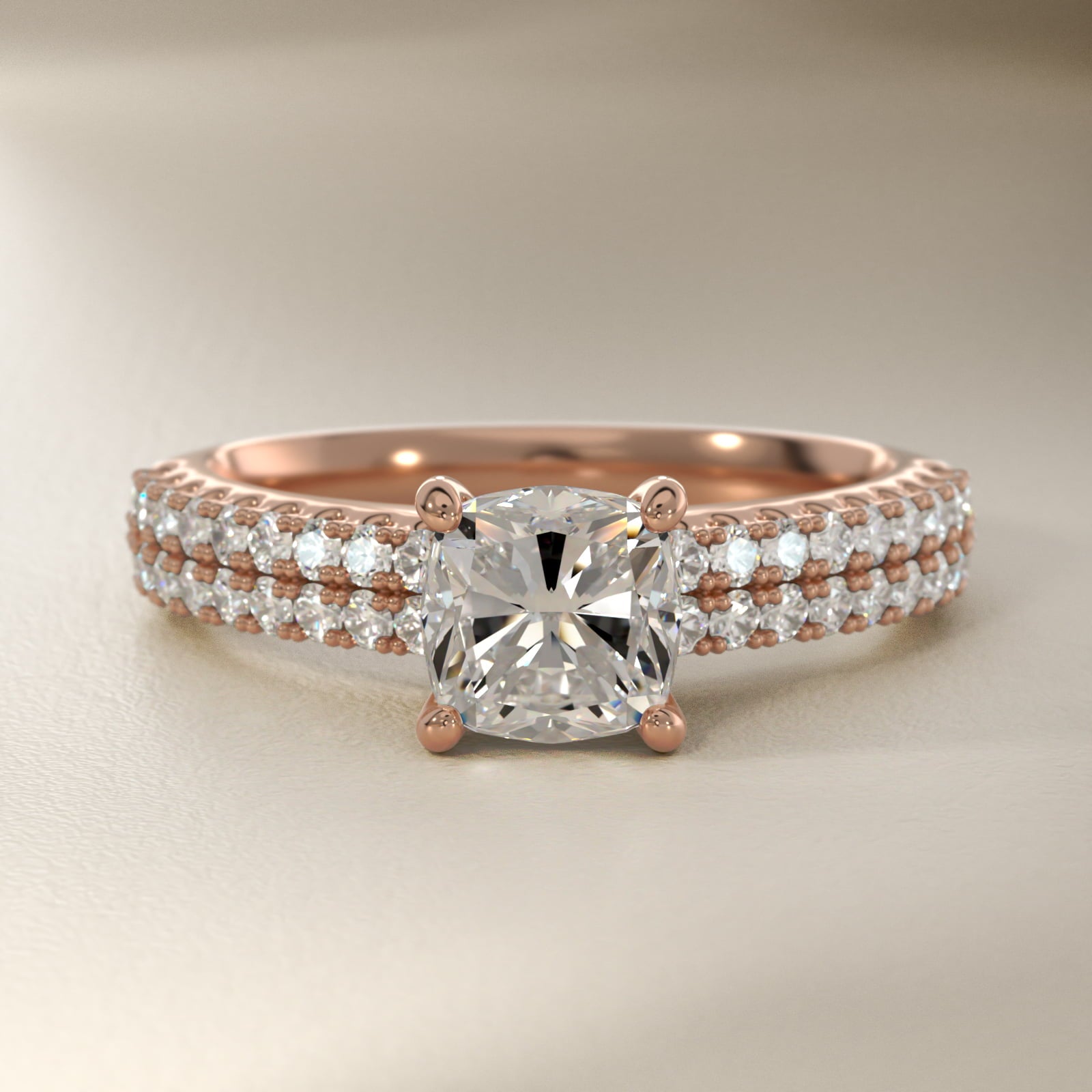Two Row U PavŽ Diamond Engagement Ring In 14K Rose Gold By James Allen - Cushion Center