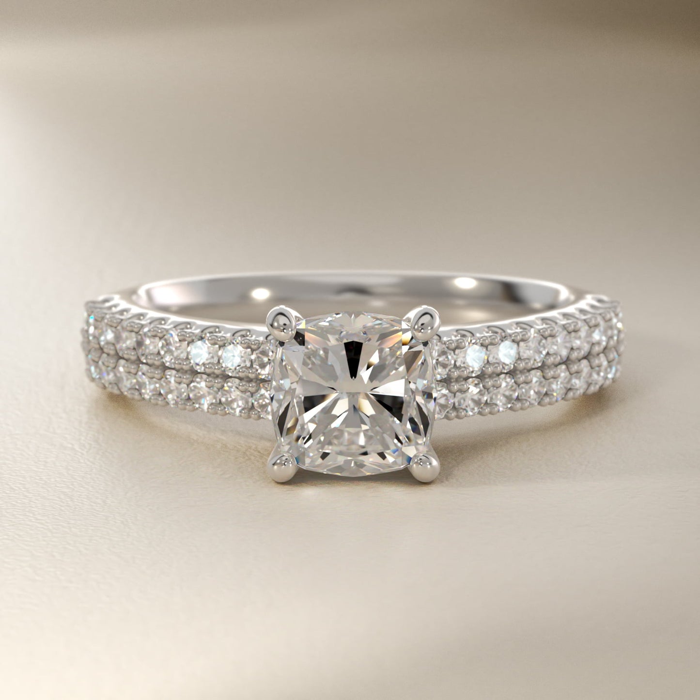 Two Row U PavŽ Diamond Engagement Ring In 14K White Gold By James Allen - Cushion Center